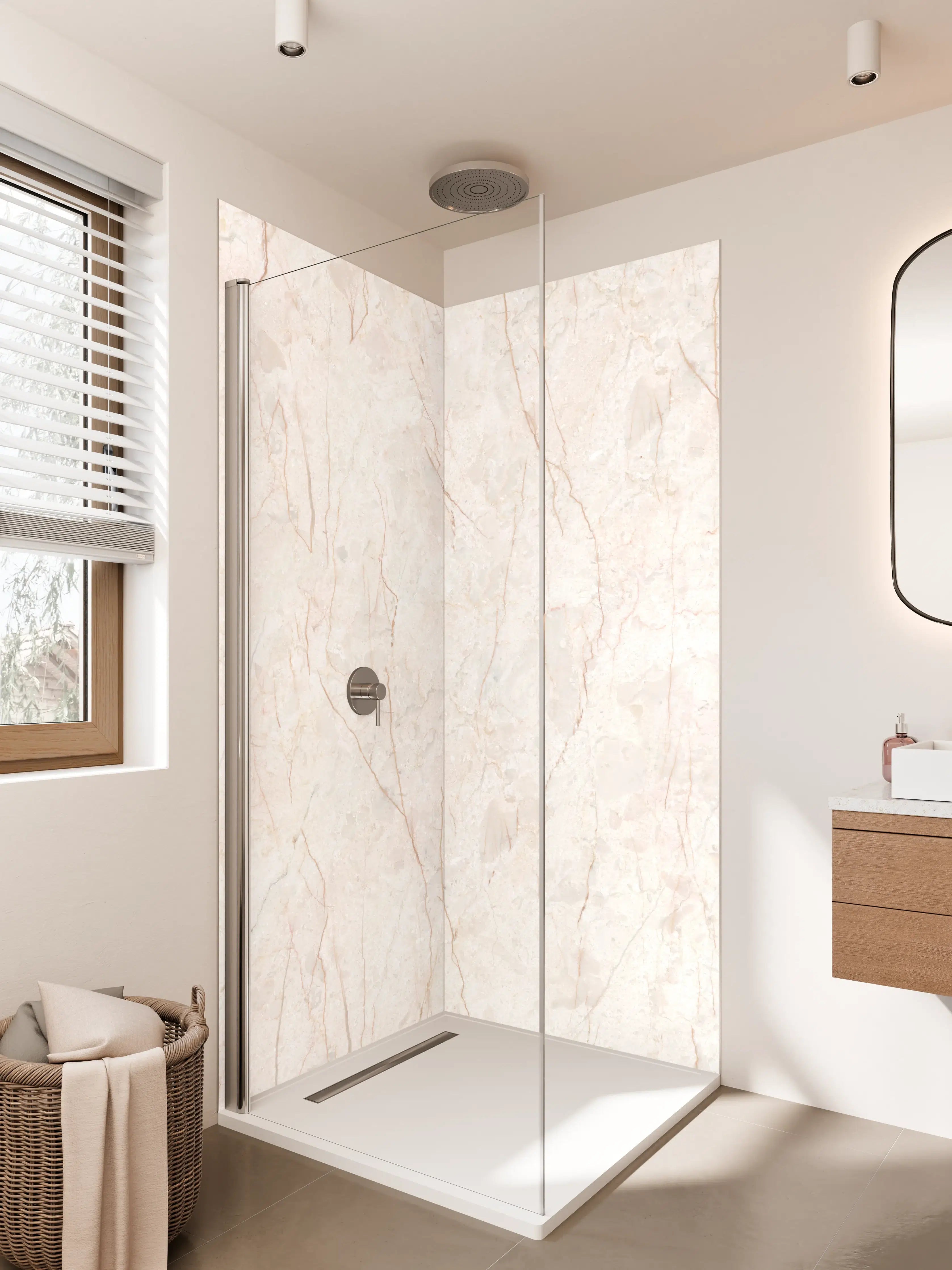 Duschrückwand - Weiße Marmortextur mit zarten Rissen