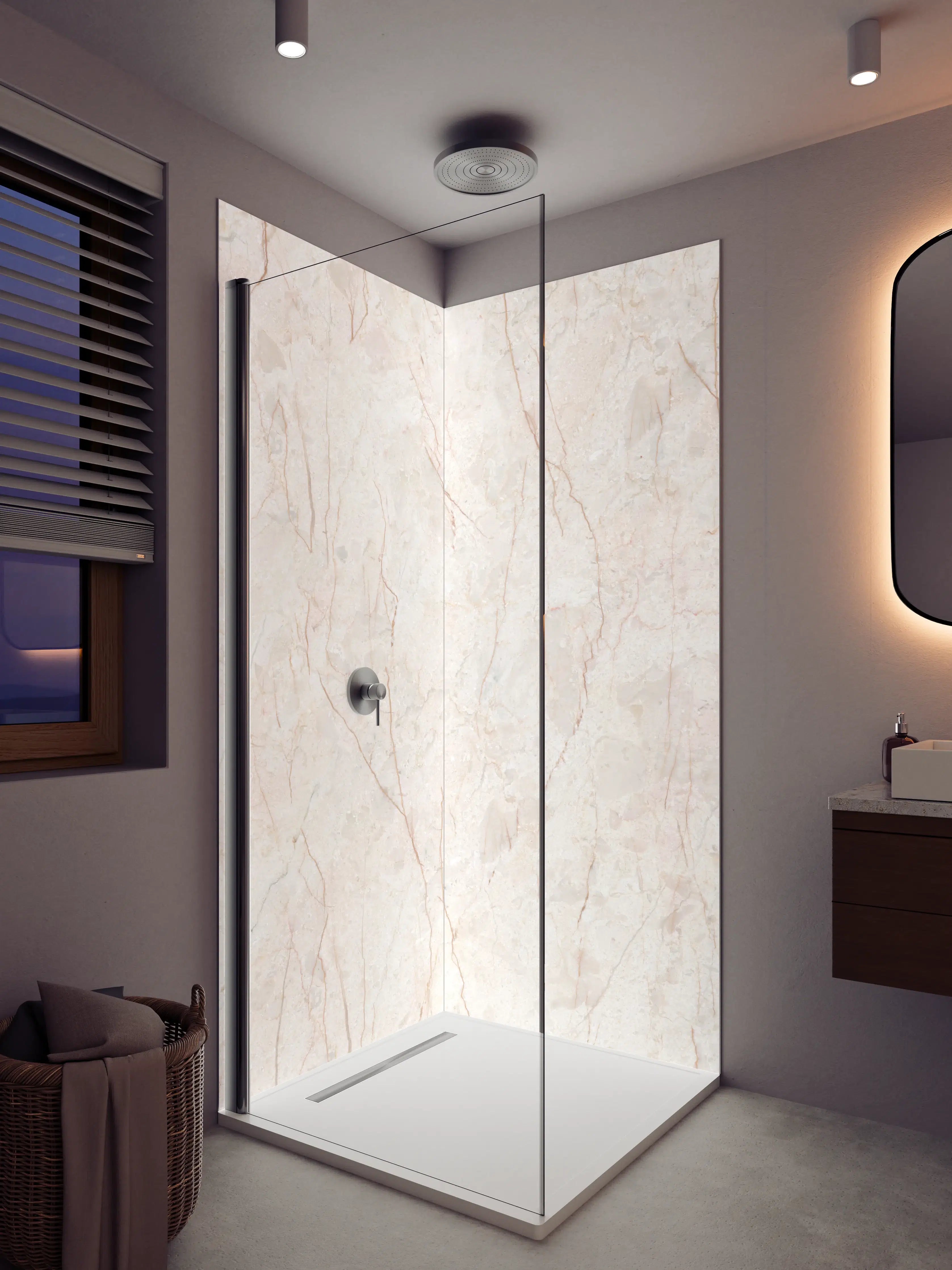 Duschrückwand - Weiße Marmortextur mit zarten Rissen