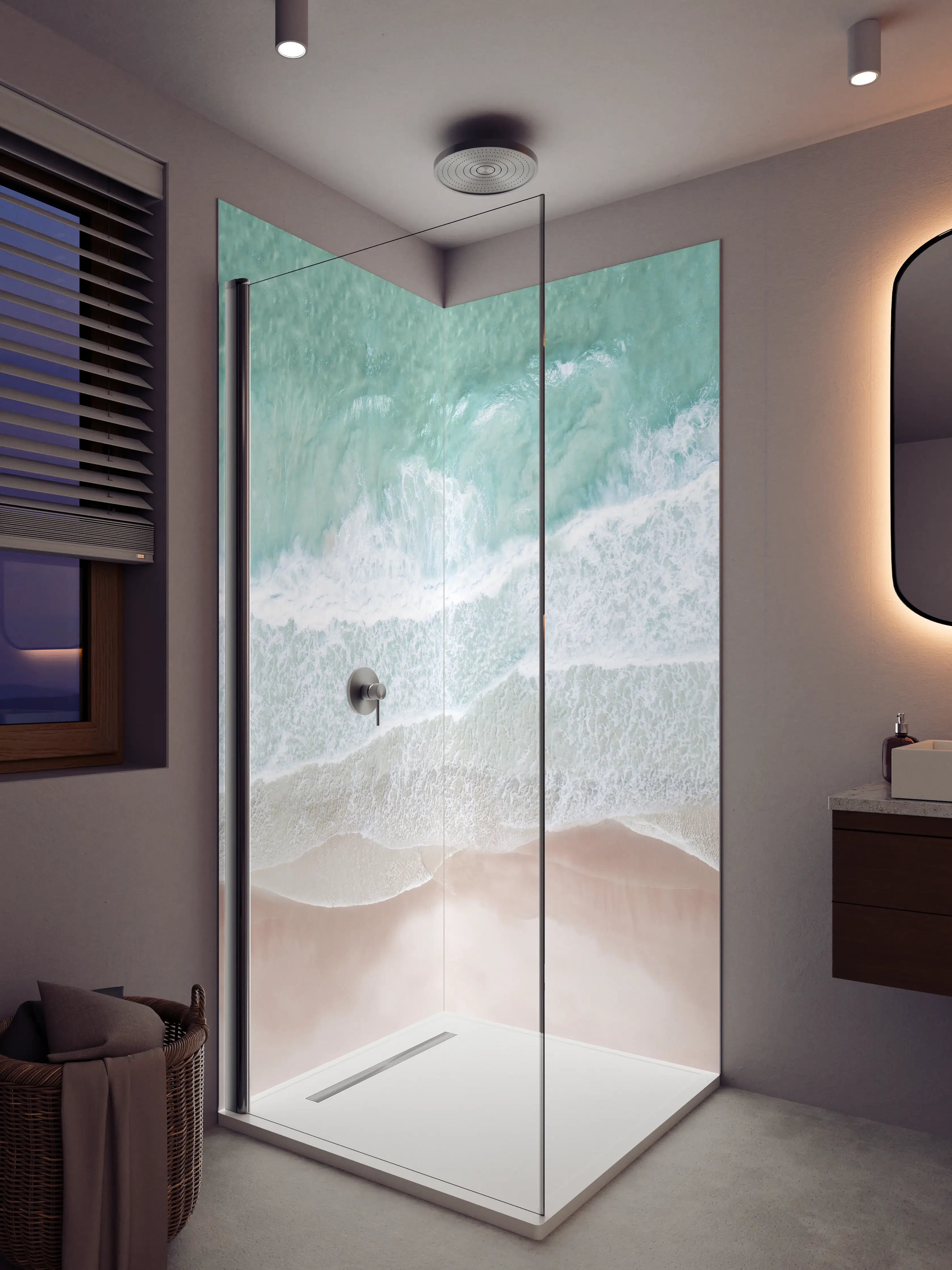 Duschrückwand - Weiße Sandküste mit türkisem Wasser