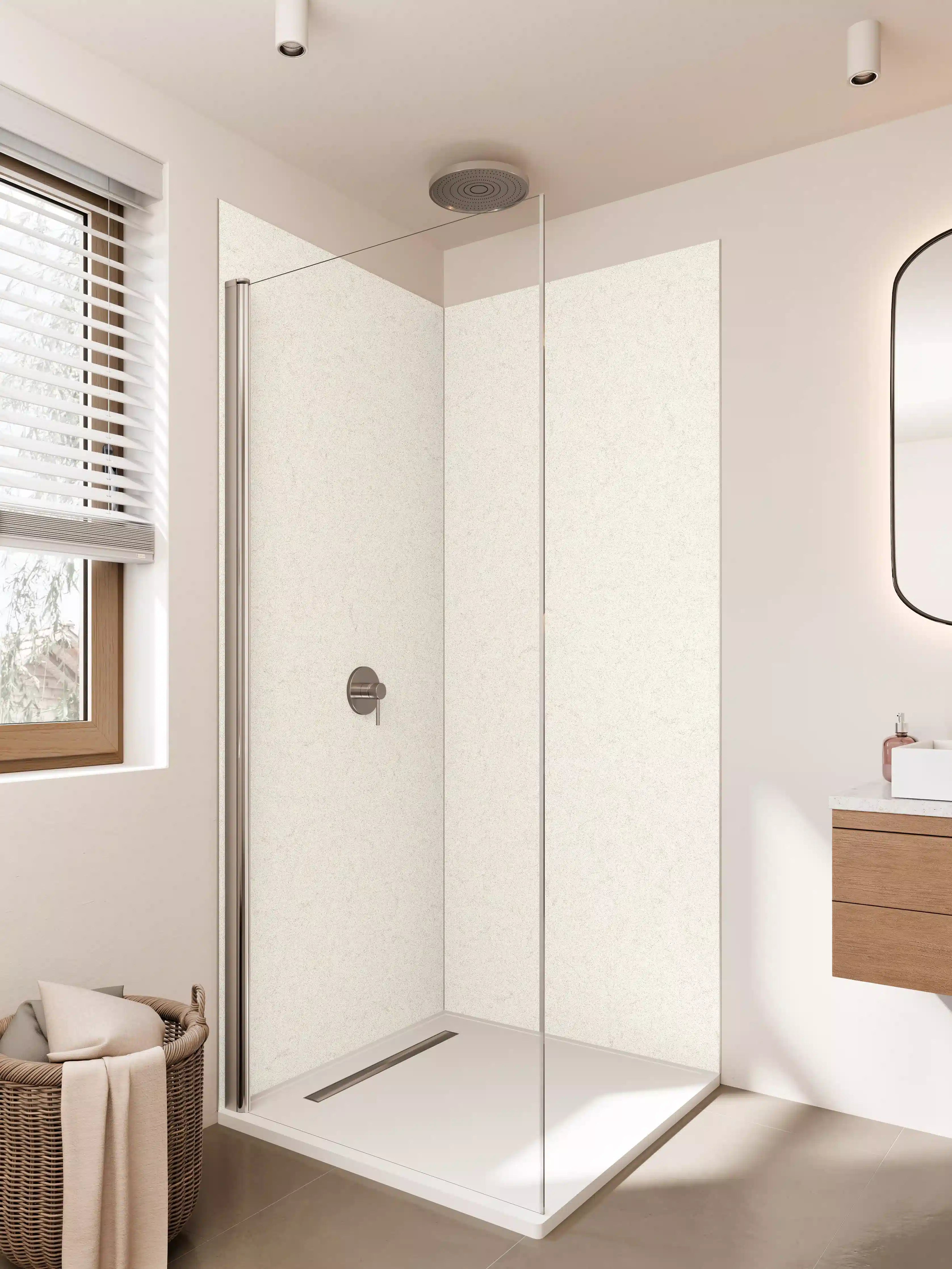 Duschrückwand - Weiße Steinwand mit feiner Struktur