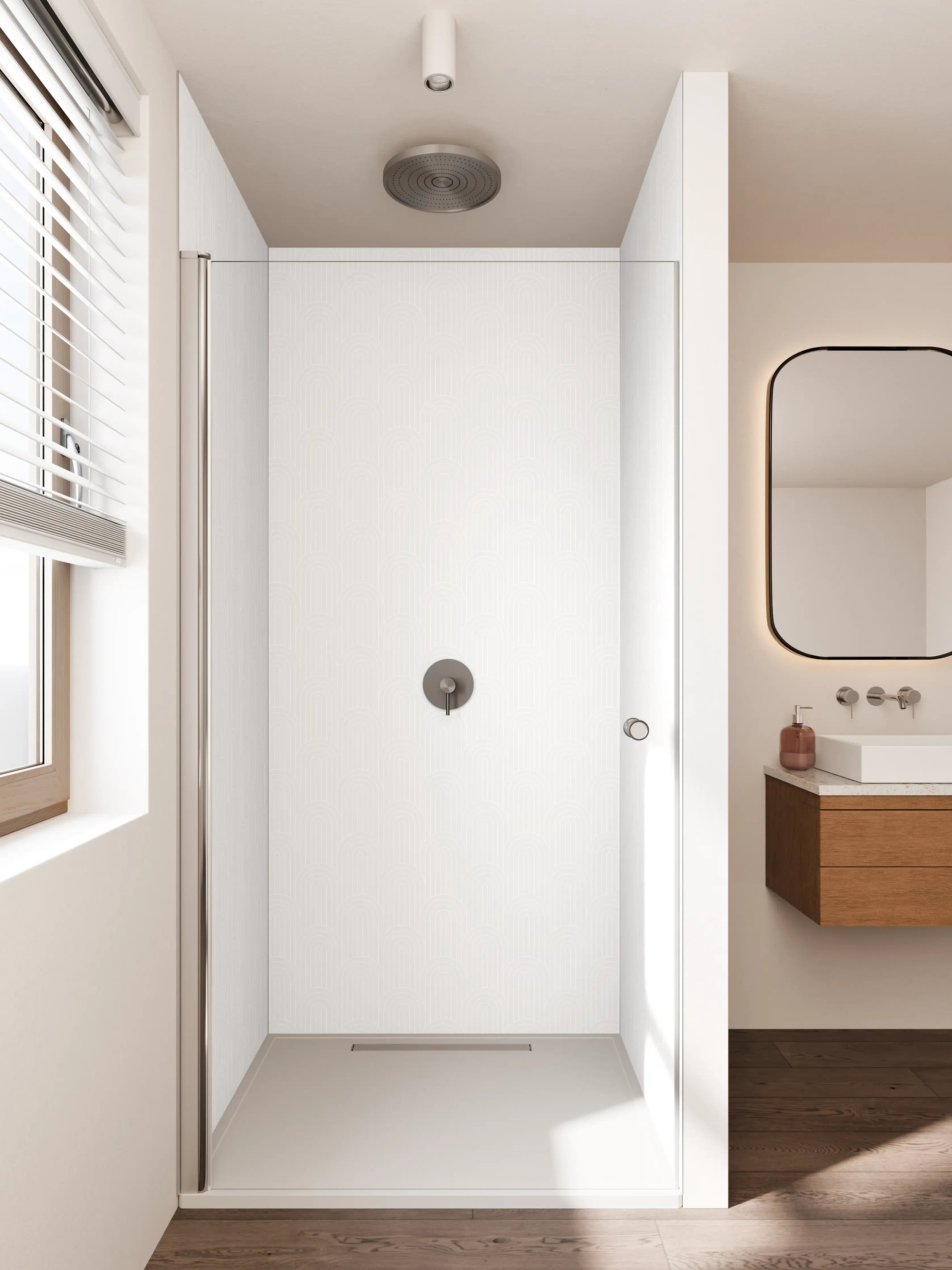 Duschrückwand - Weiße Wand mit feiner Struktur