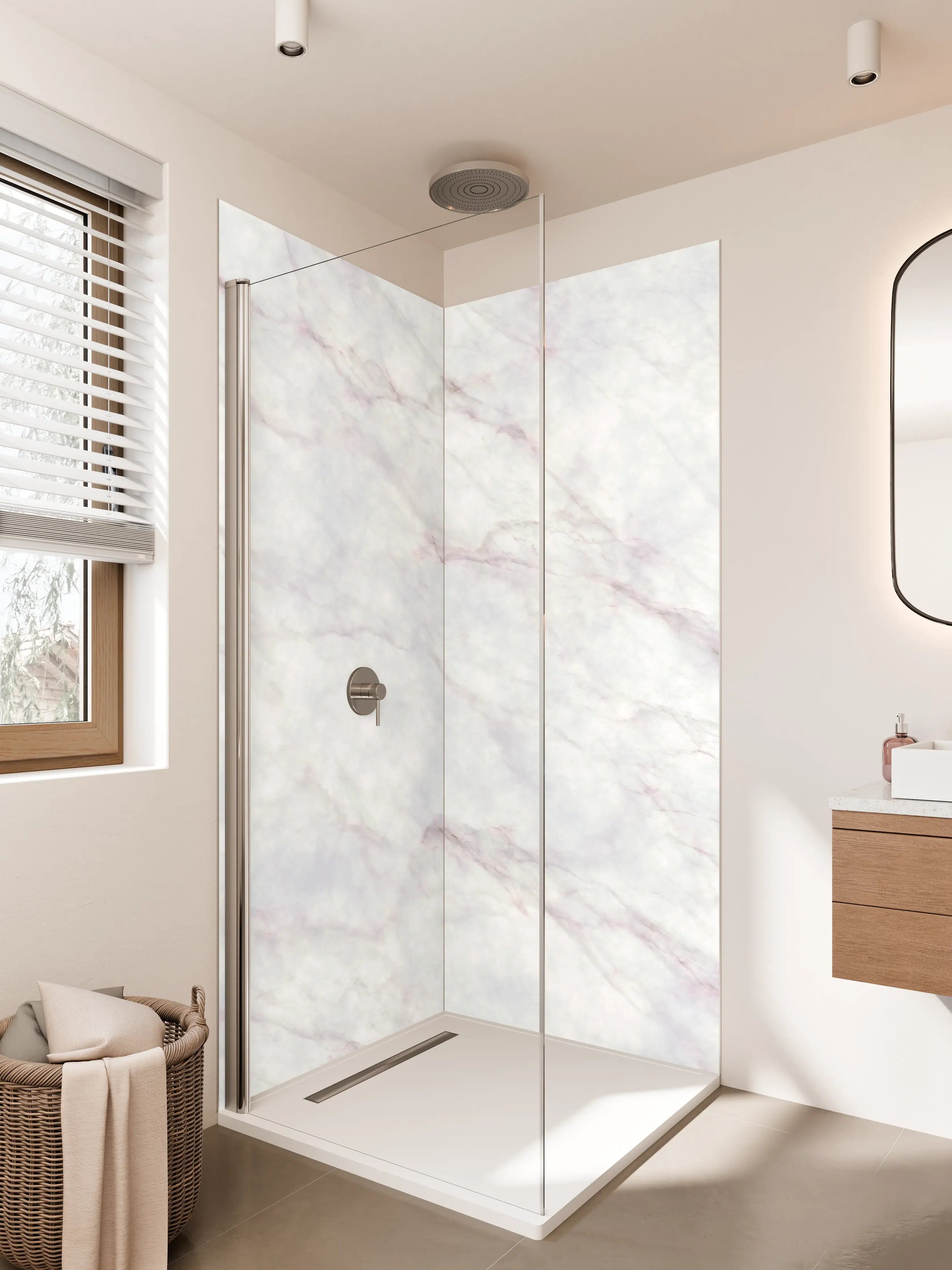 Duschrückwand - Weißer Marmor mit zarten roten Adern