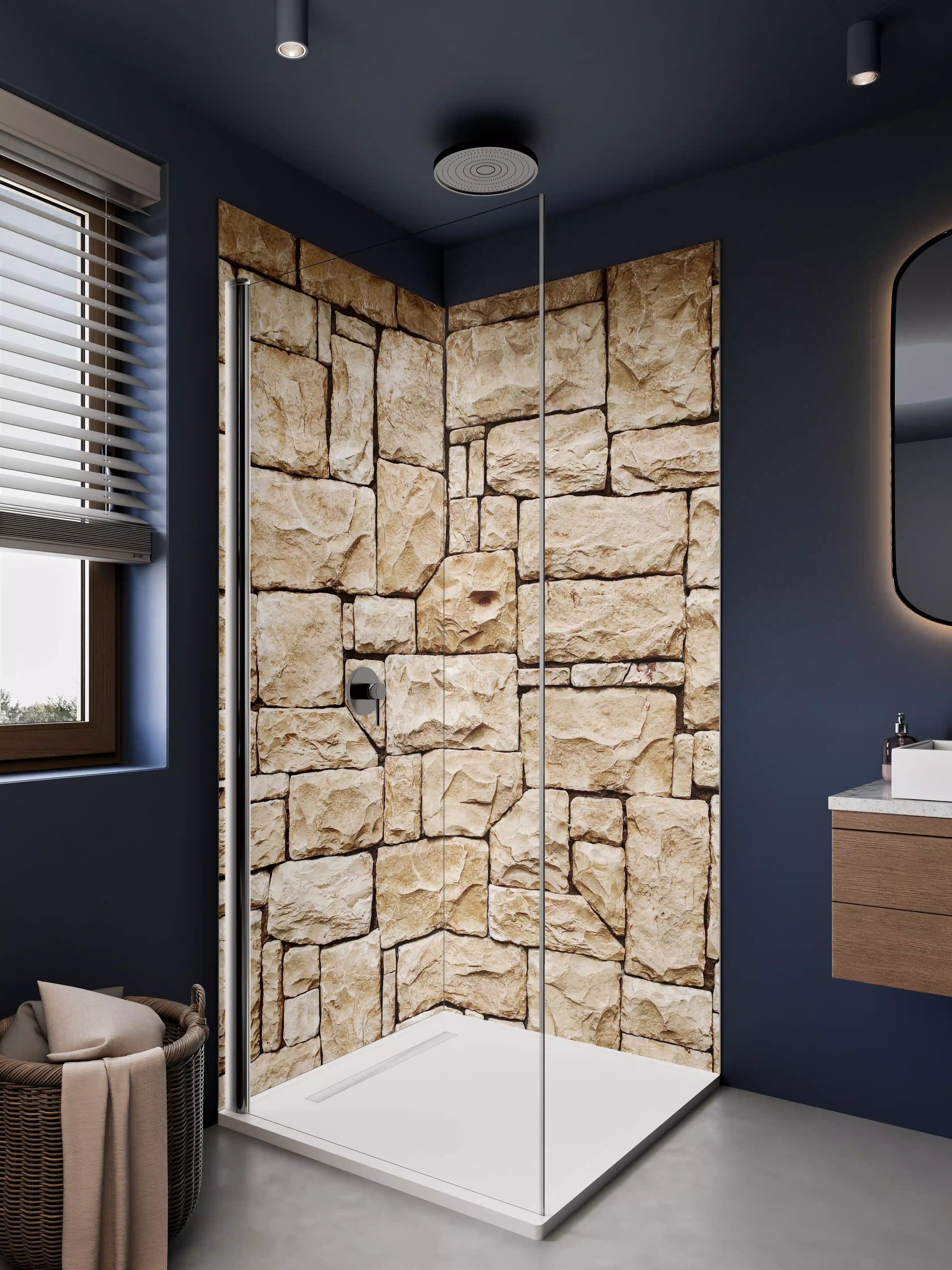 Duschrückwand - Weißer Sandstein mit warmer Textur