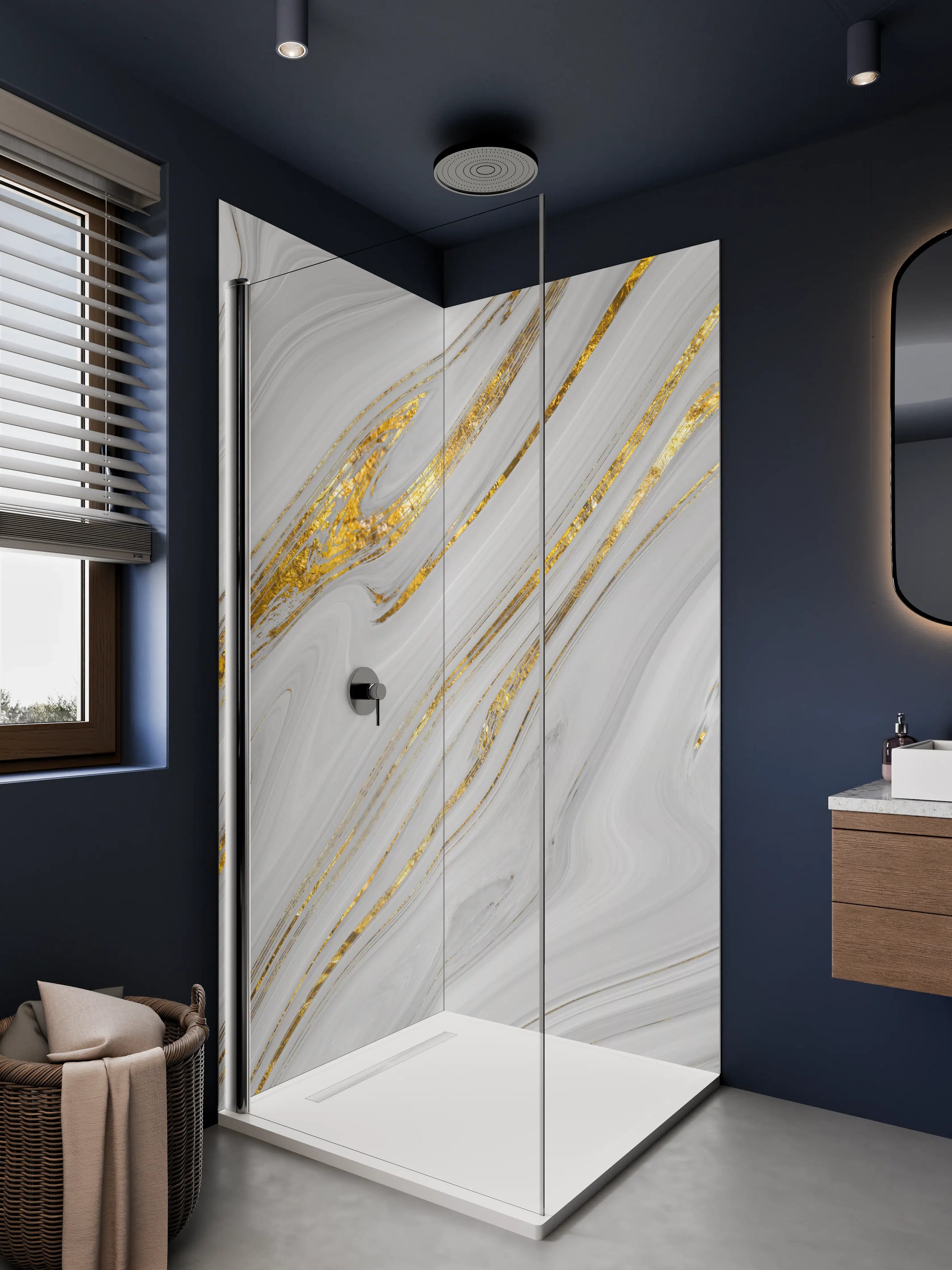 Duschrückwand - Weißes Marmor Muster mit goldenen Adern