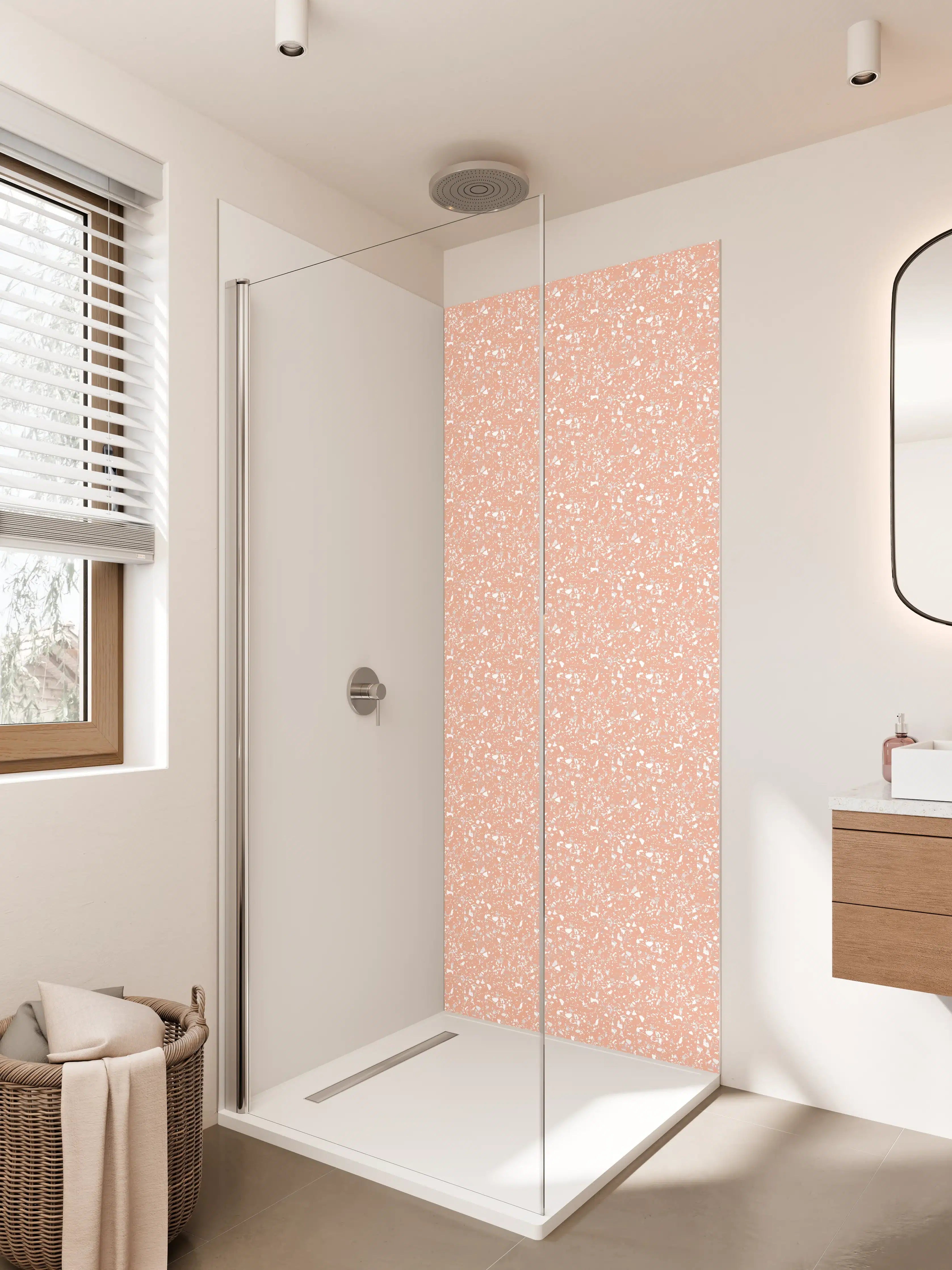 Duschrückwand - Zarte Peach-Farbene Glitzertextur