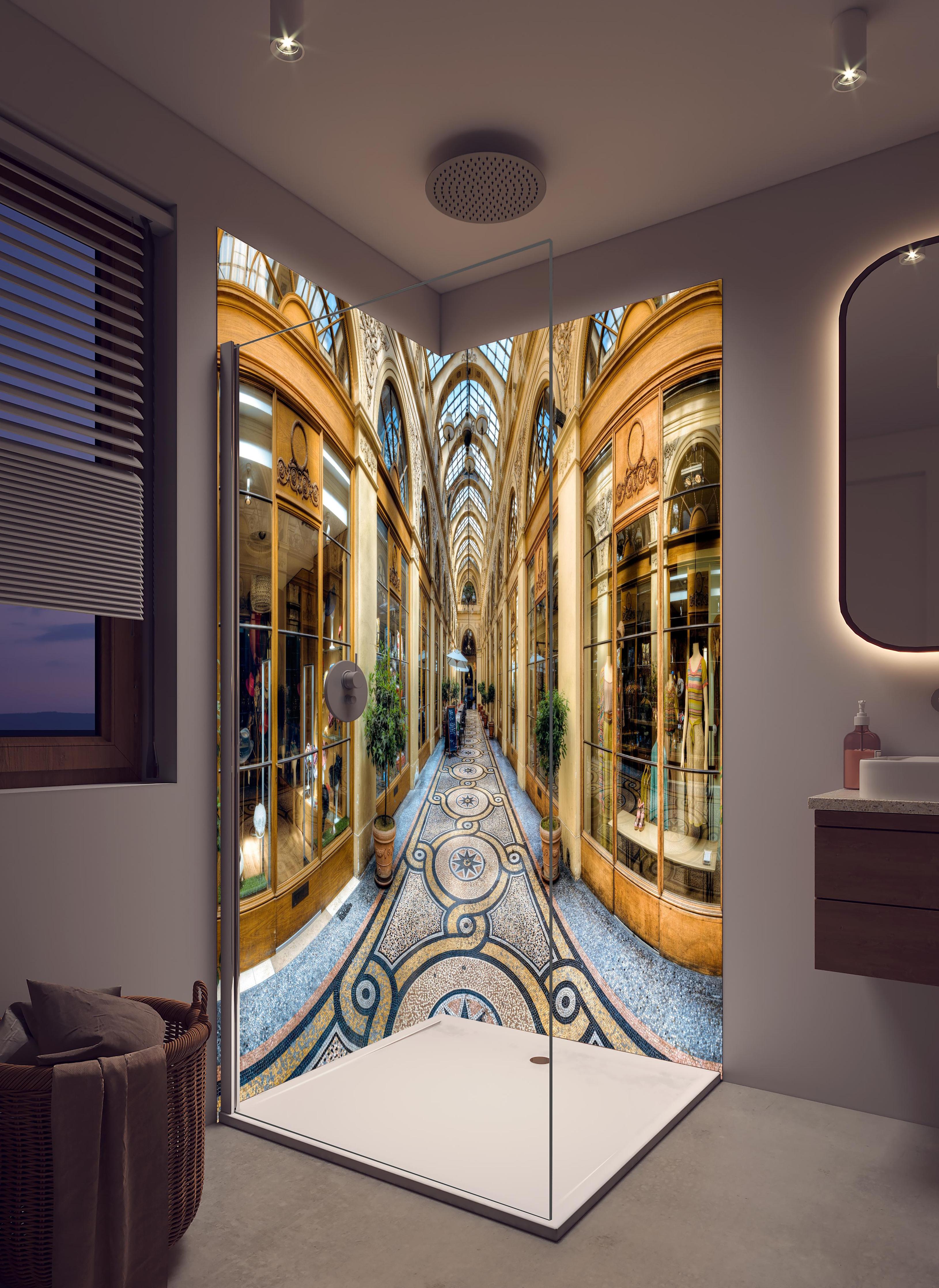 Duschrückwand - prachtvolle Galerie Vivienne in hellem Badezimmer mit Regenduschkopf - zweiteilige Eck-Duschrückwand