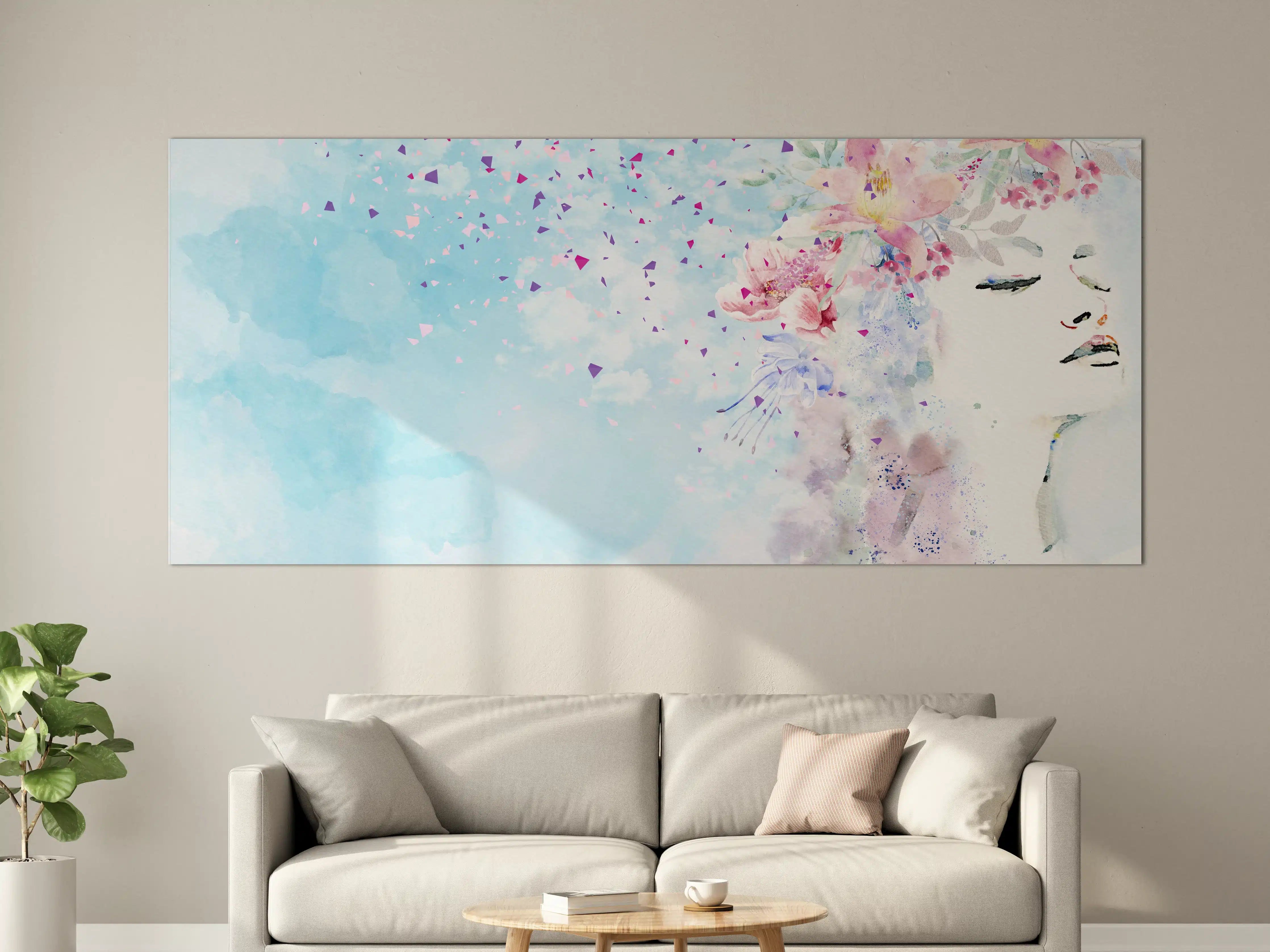 Große Wandbilder - Abstraktes frühlings Aquarell einer Frau
