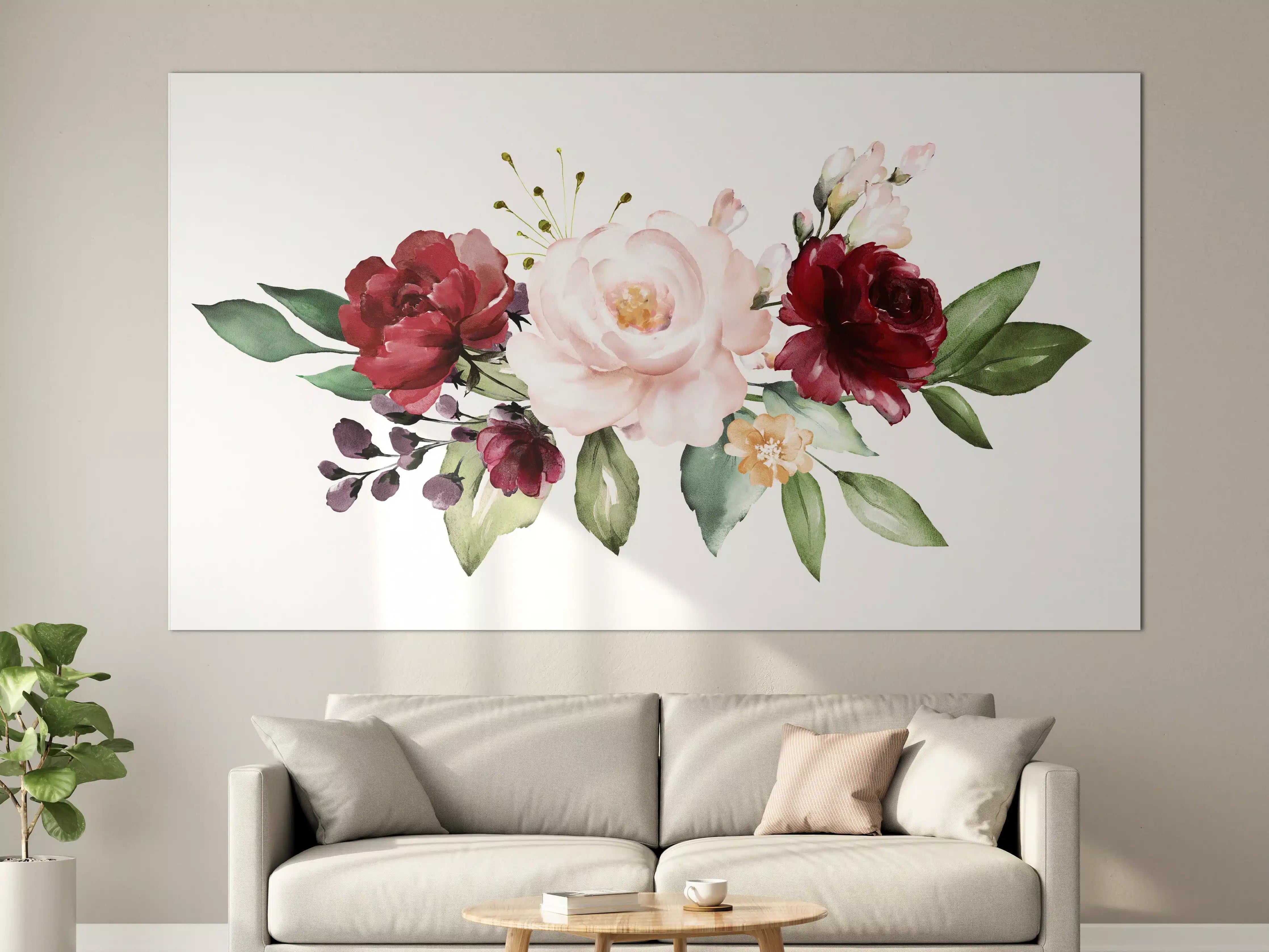 Große Wandbilder - Aquarell bordeauxfarbene Blumen