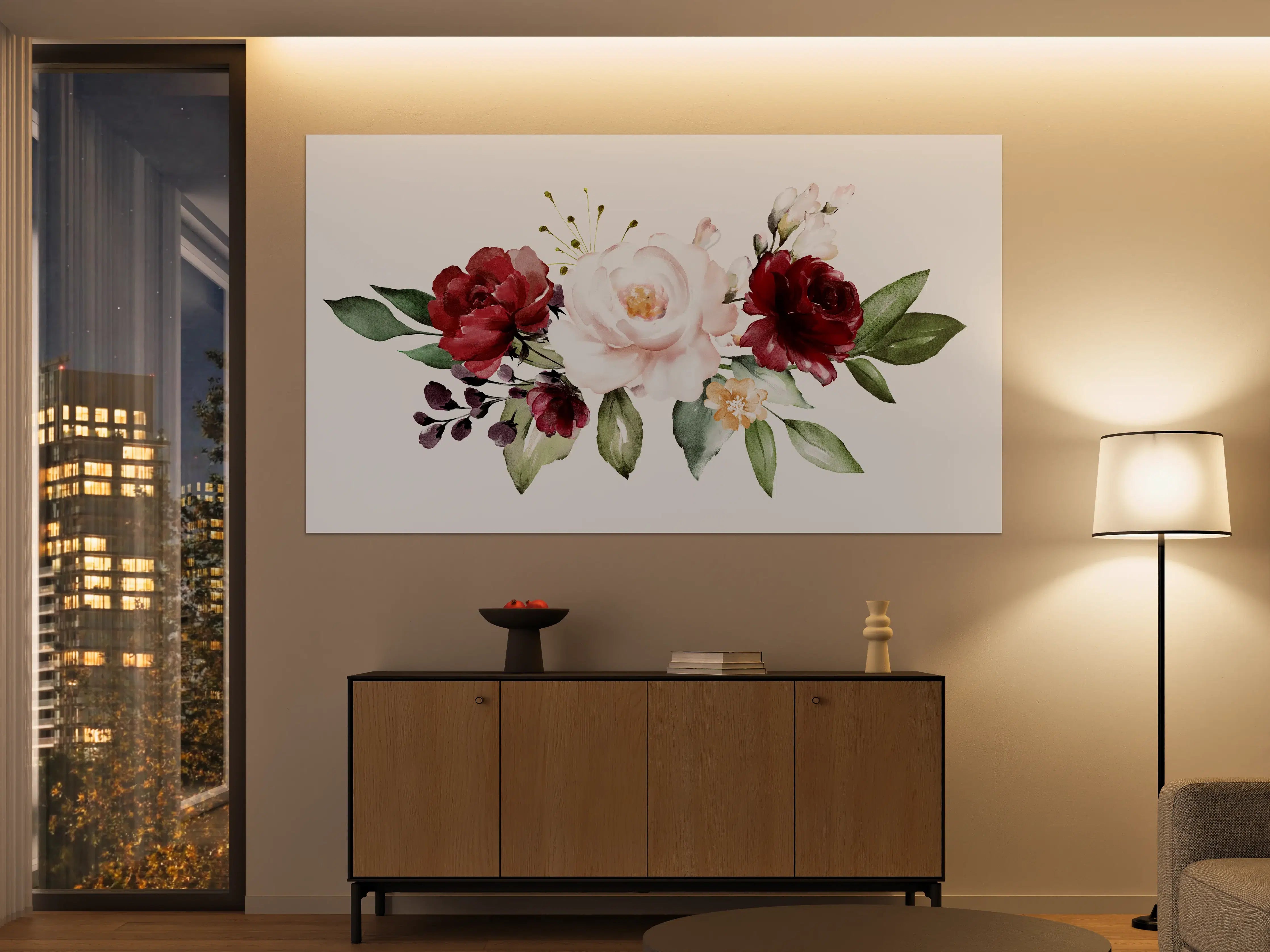 Große Wandbilder - Aquarell bordeauxfarbene Blumen