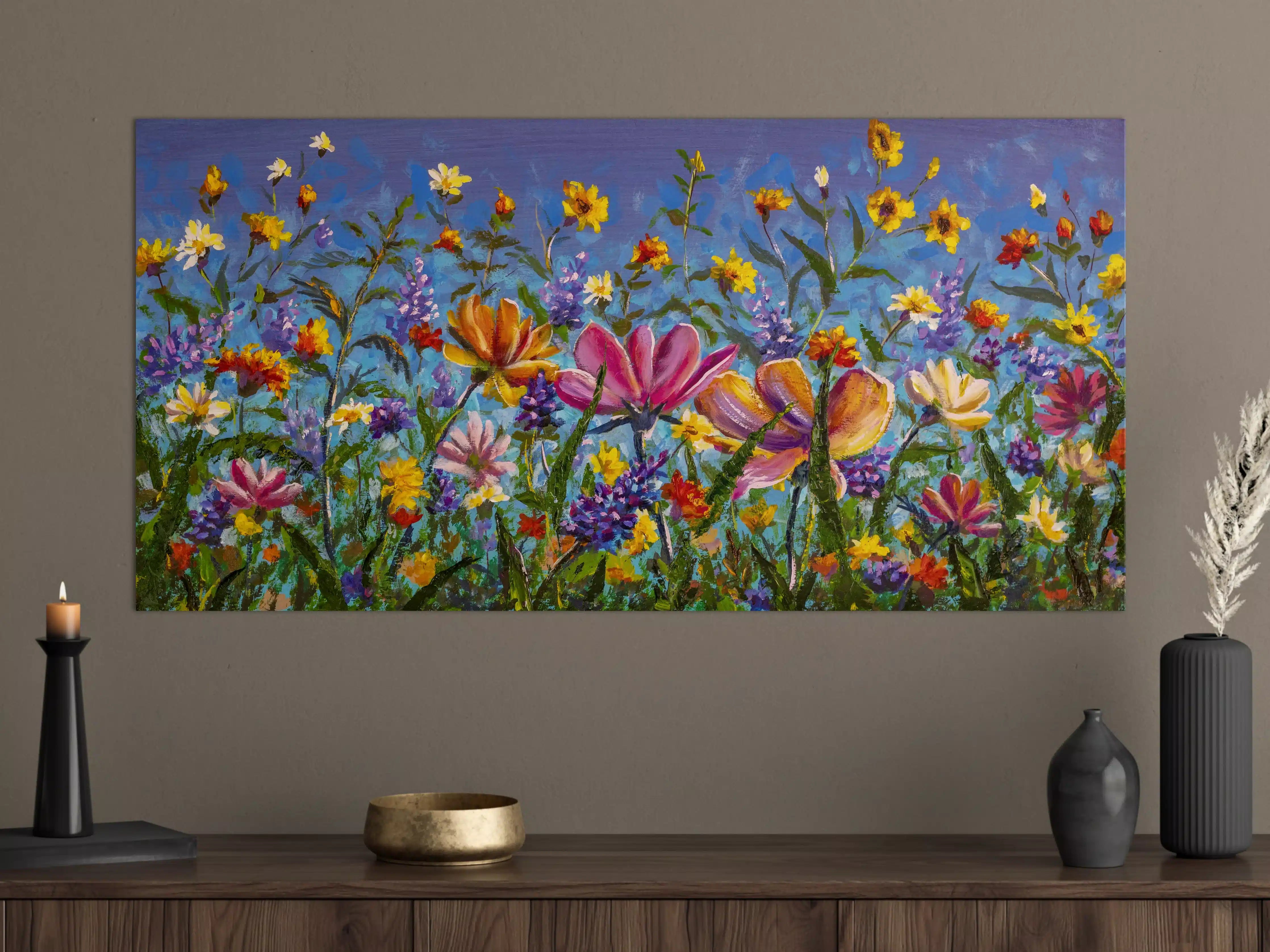 Große Wandbilder - Bunter Blumenmix Ölgemälde