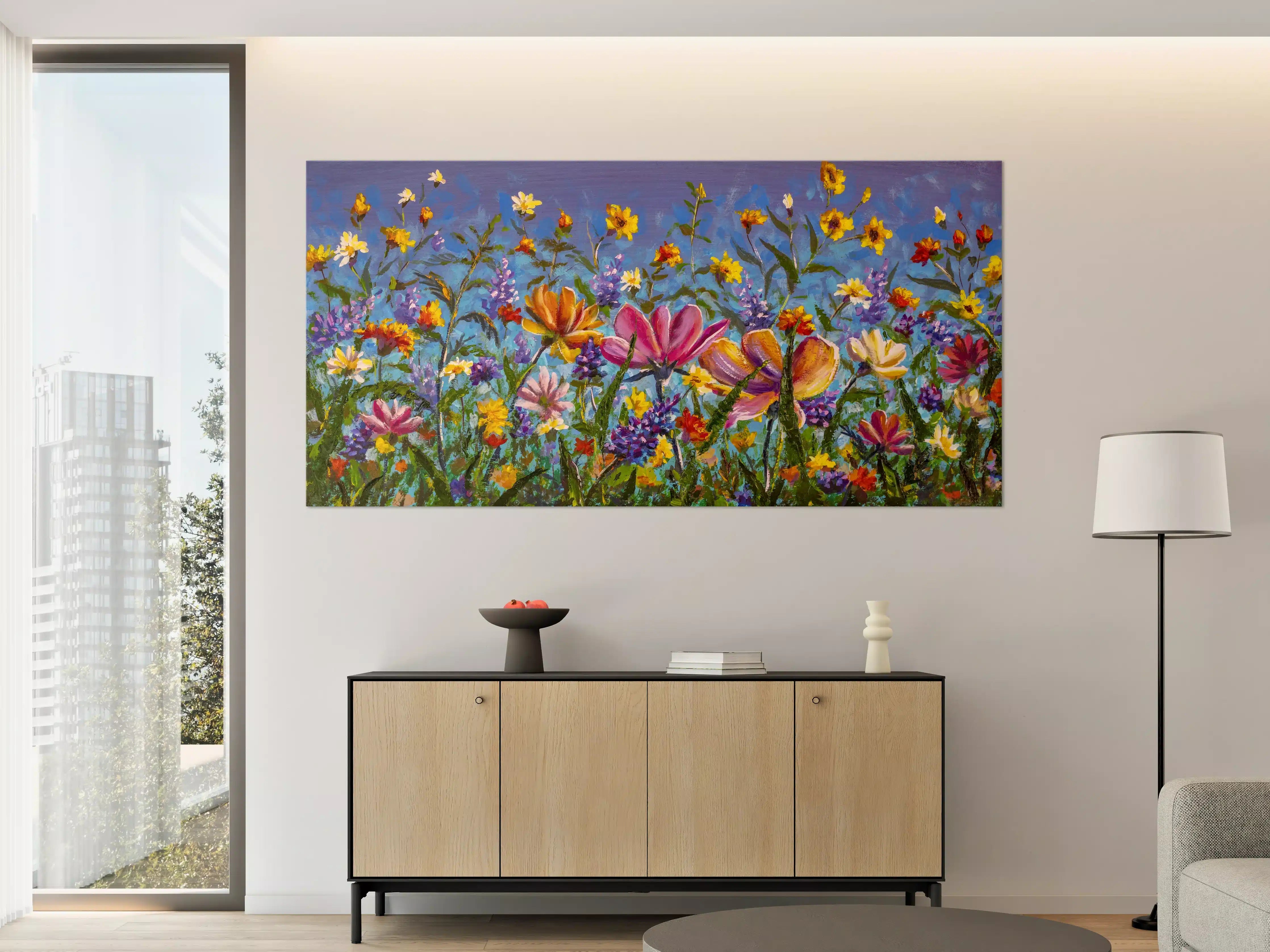 Große Wandbilder - Bunter Blumenmix Ölgemälde