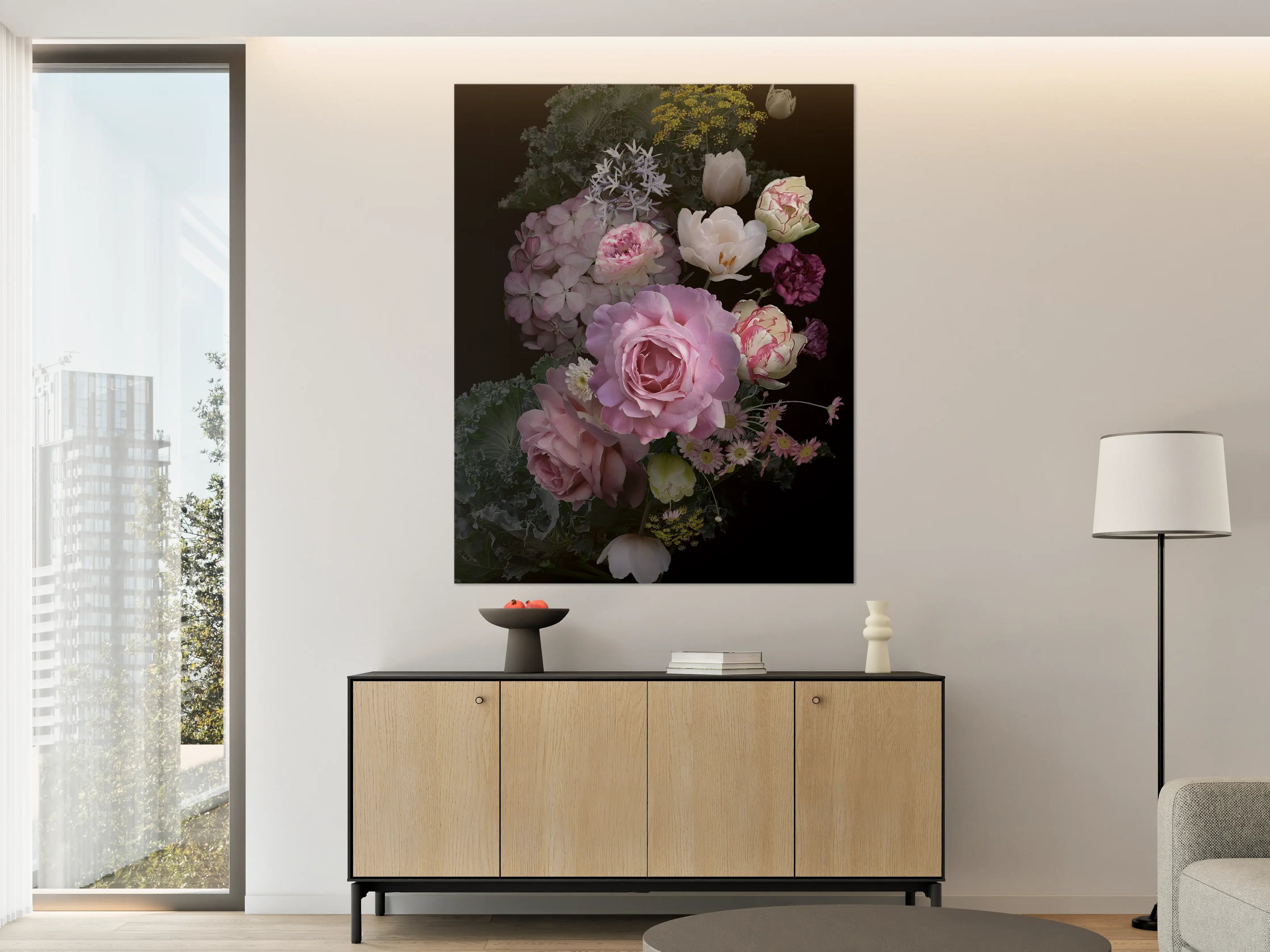 Große Wandbilder - Garten Blumen mit dunklem Hintergrund