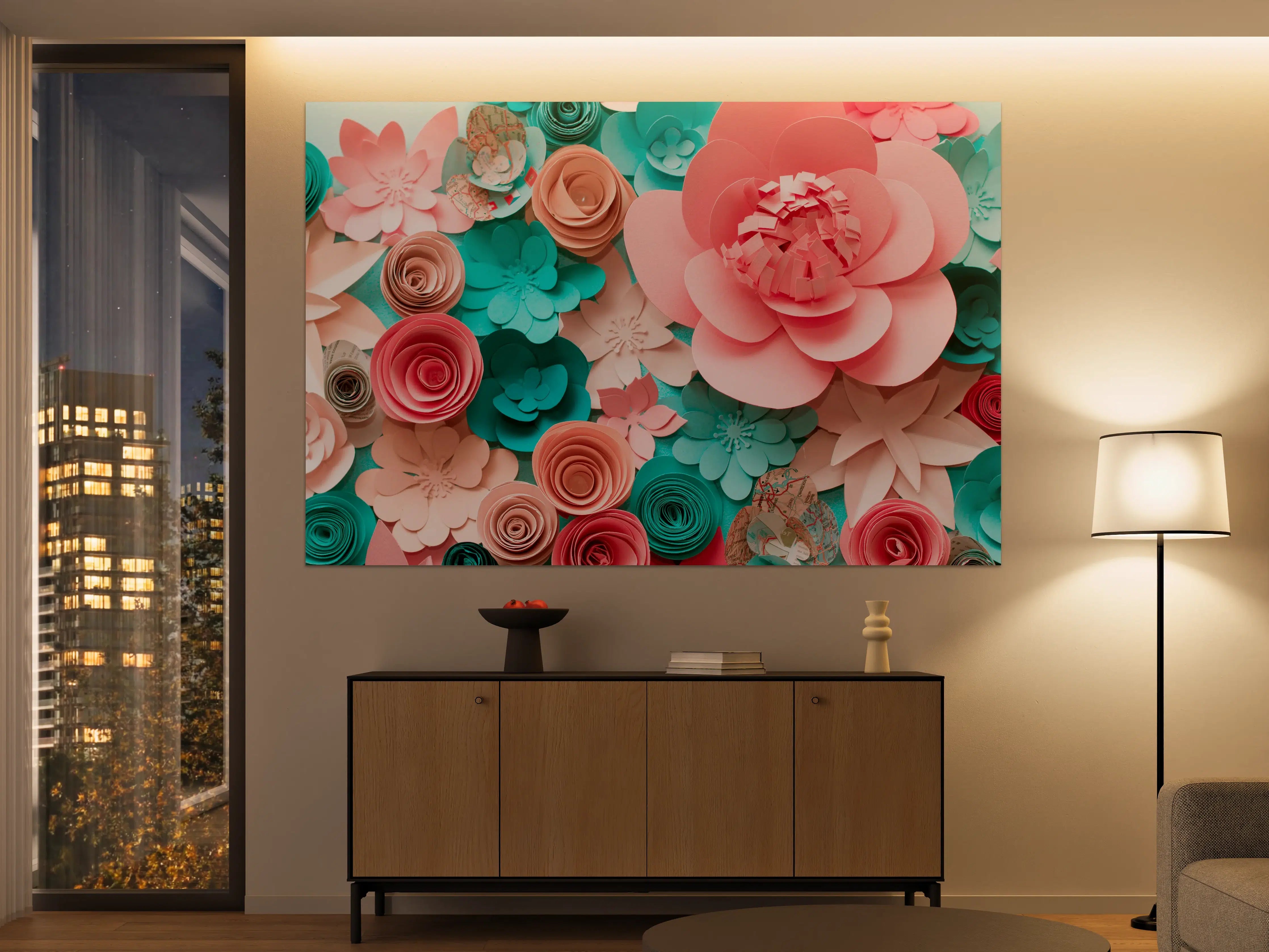 Große Wandbilder - bunte Papier Blumen Komposition