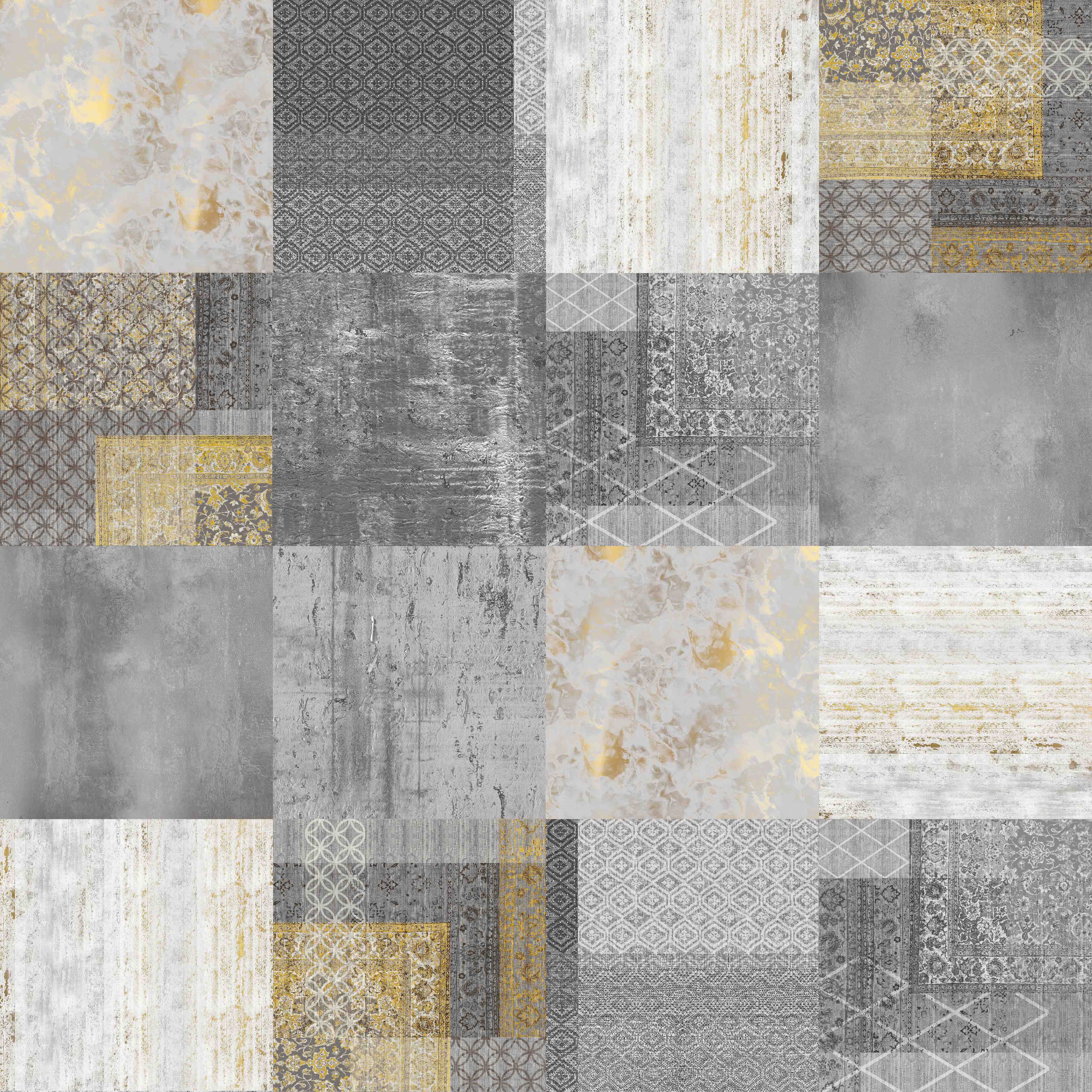 Große Wandbilder- gräulich gelbes Patchwork