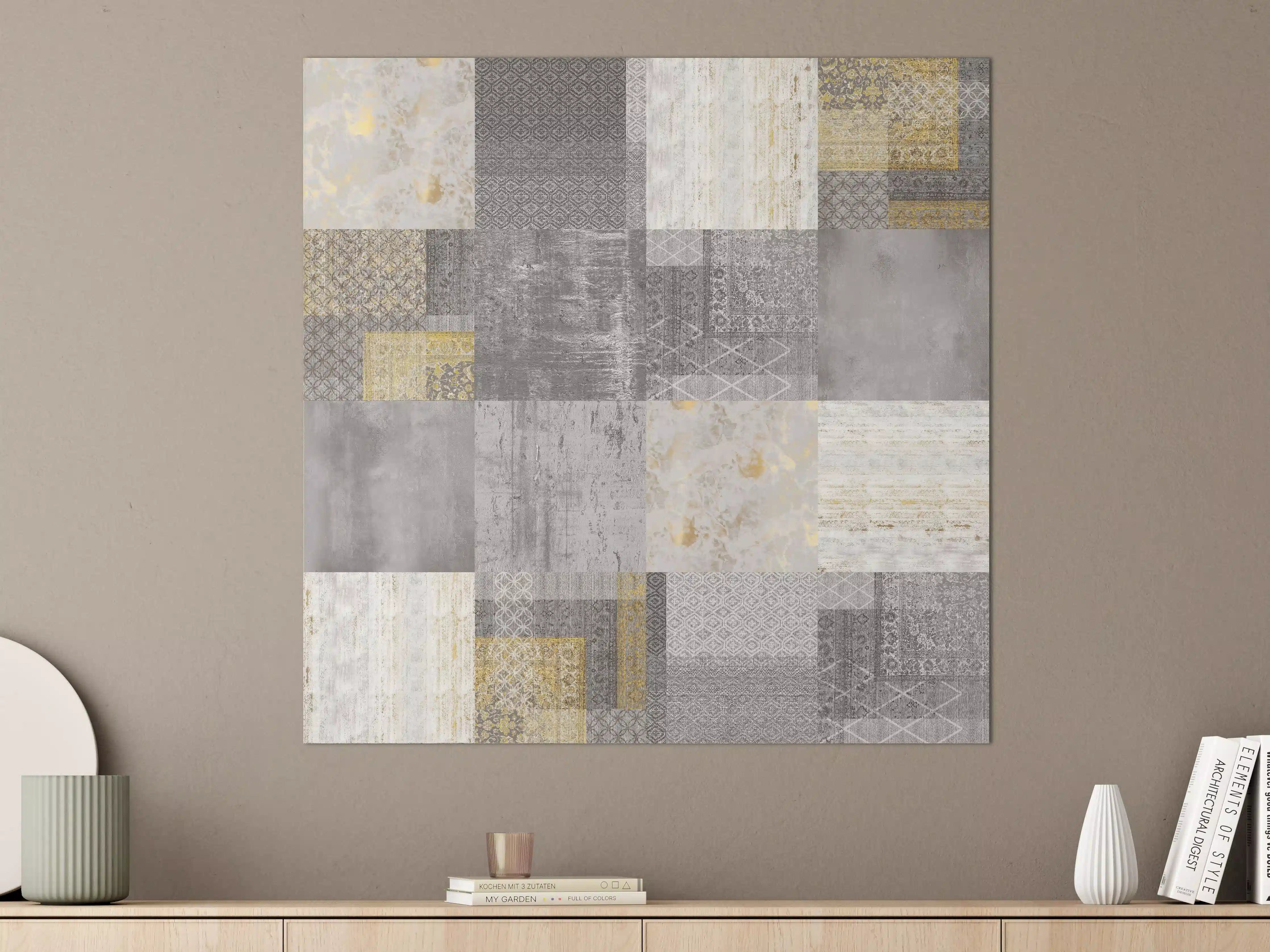 Große Wandbilder - gräulich gelbes Patchwork