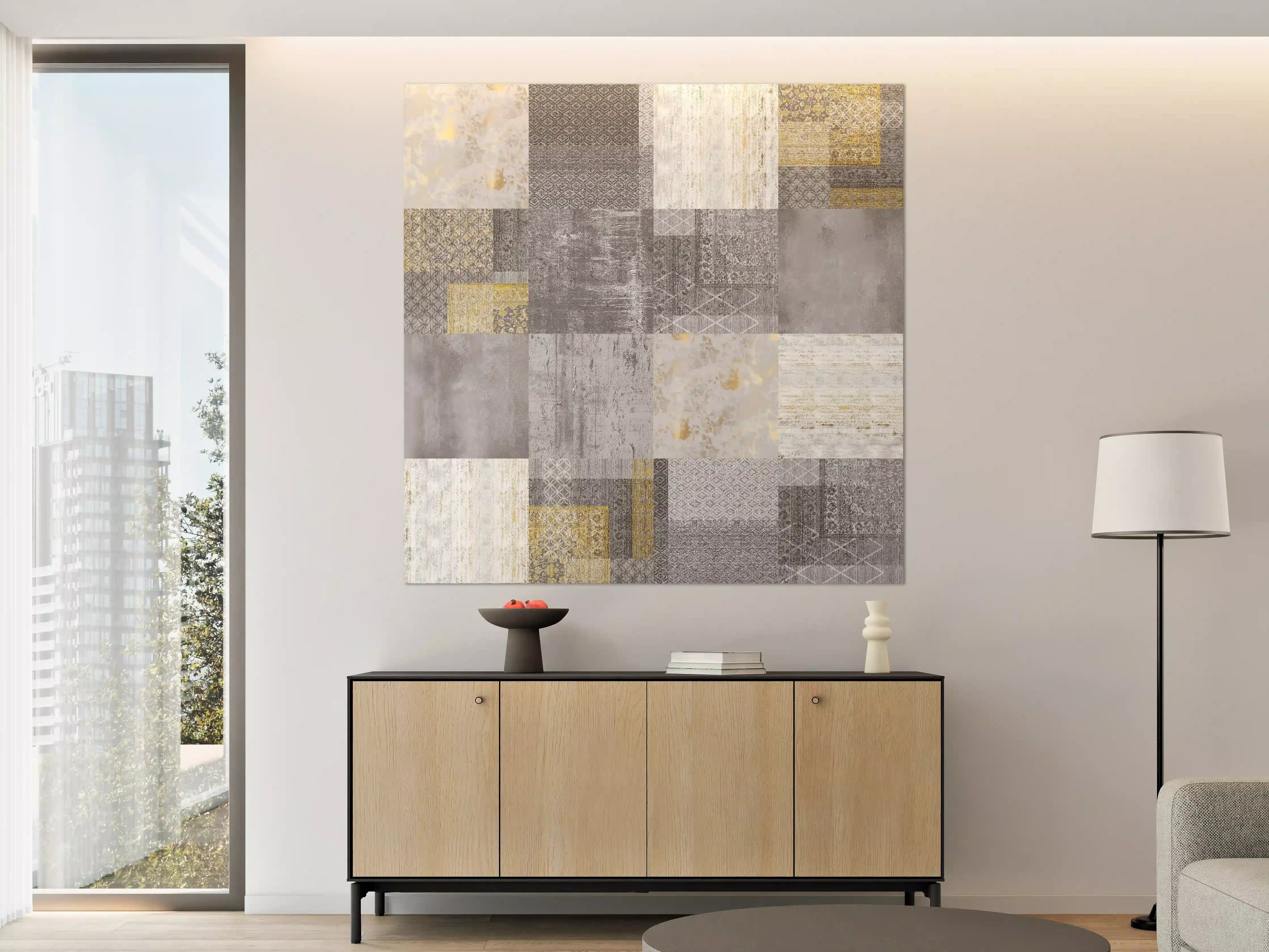 Große Wandbilder - gräulich gelbes Patchwork