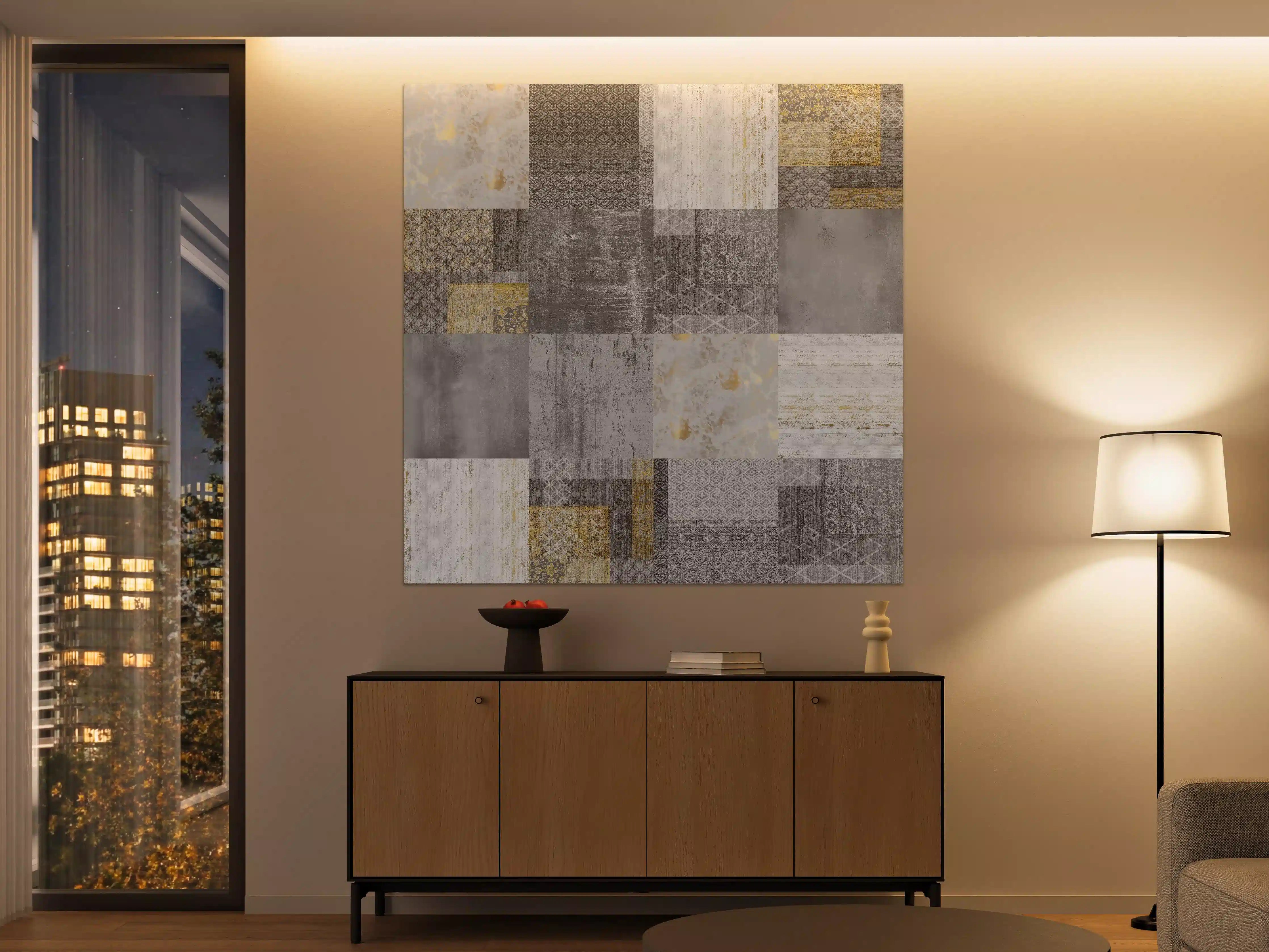 Große Wandbilder - gräulich gelbes Patchwork
