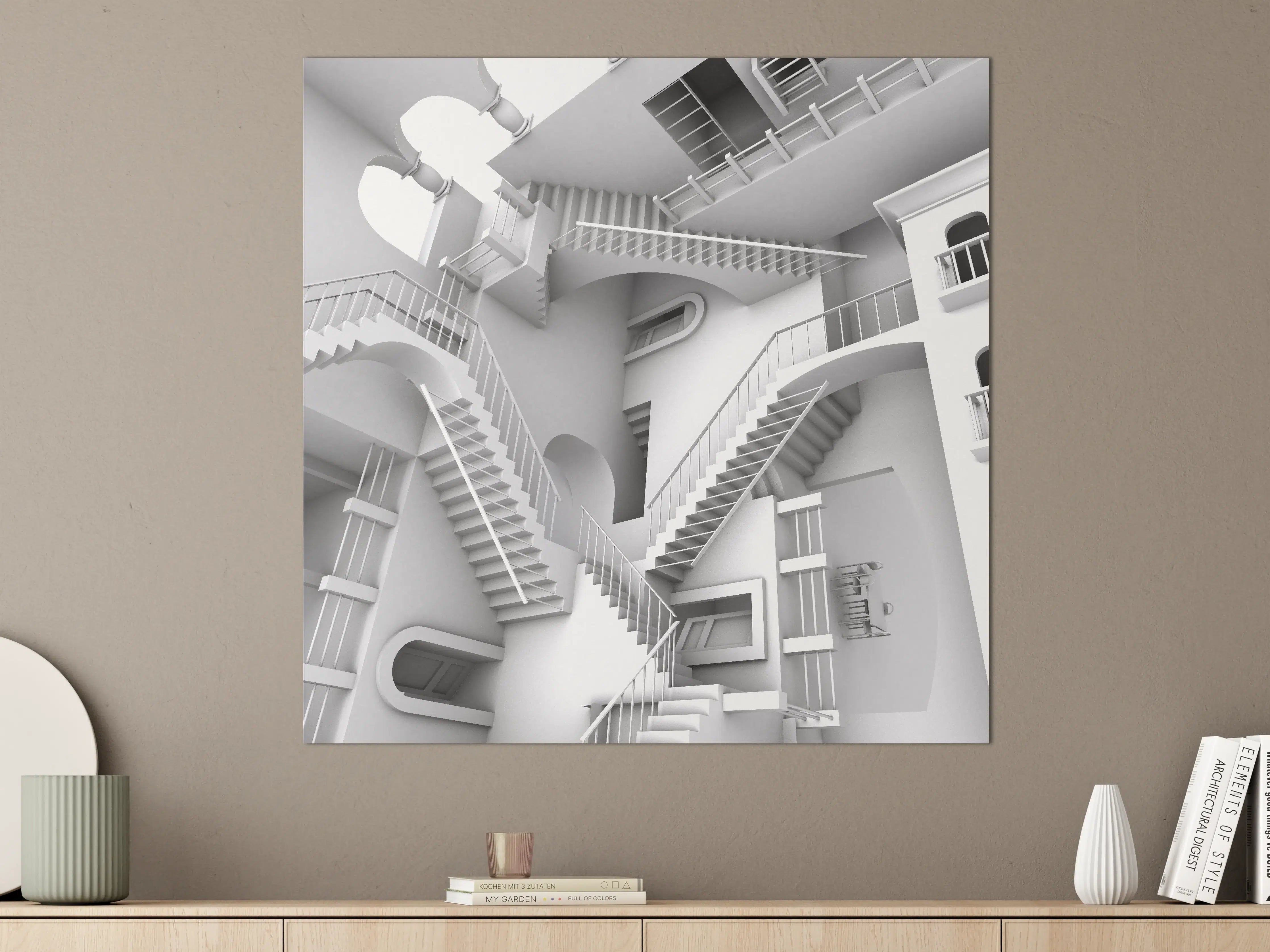 Große Wandbilder - 3D-Illustration einer von Escher inspirierten Treppe