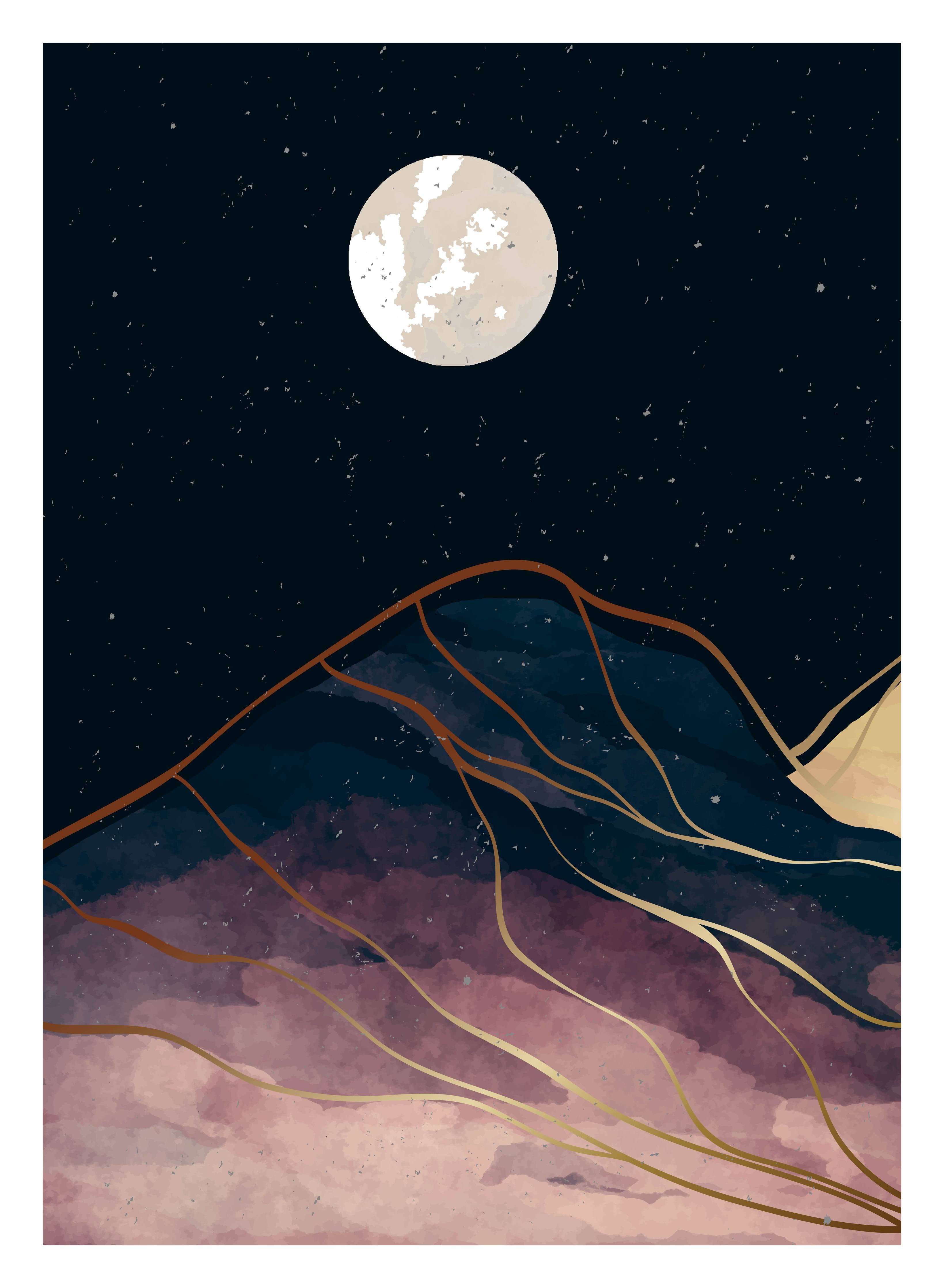 Große Wandbilder-Abendliche Berglandschaft bei Vollmond