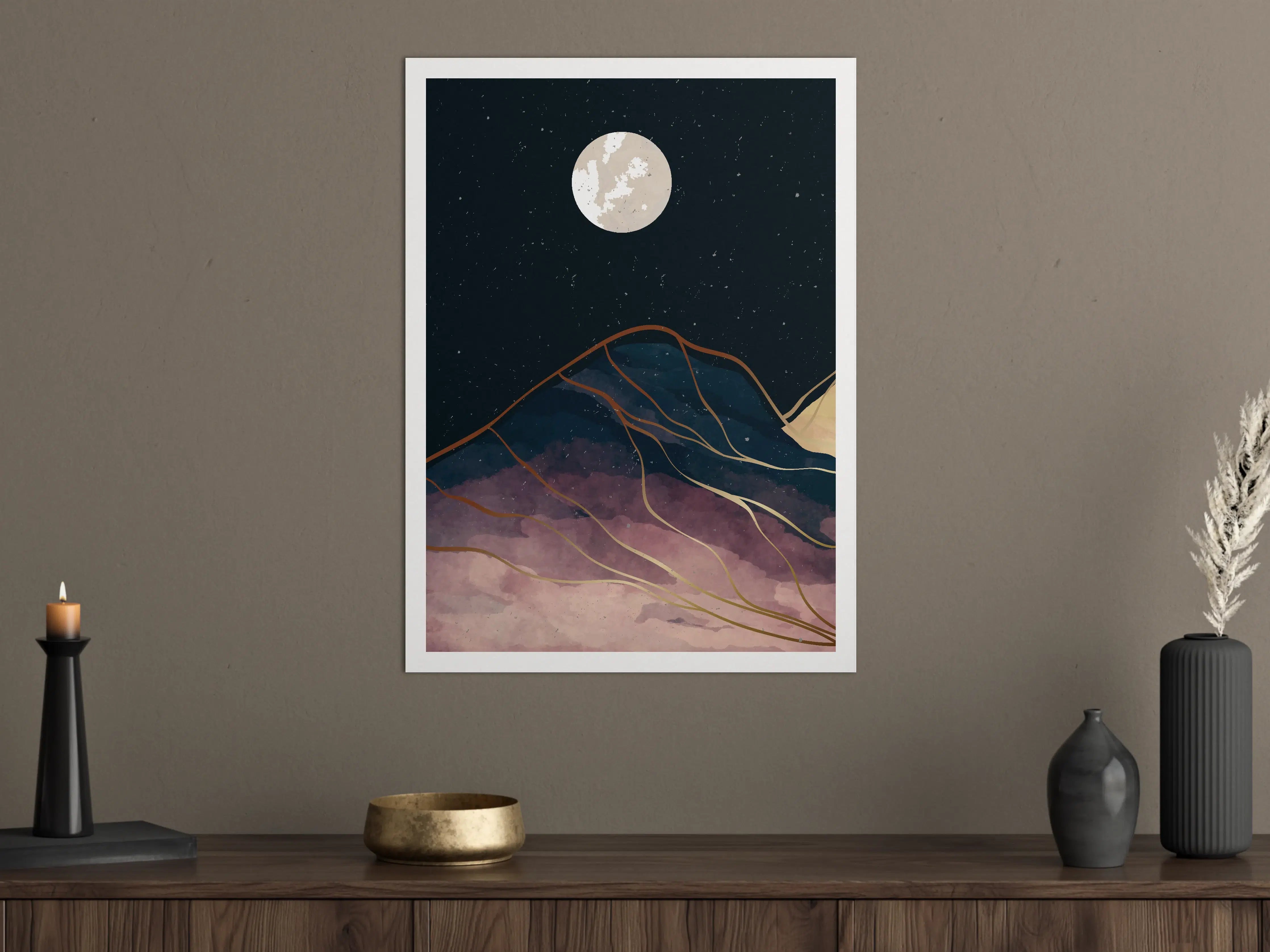 Große Wandbilder - Abendliche Berglandschaft bei Vollmond