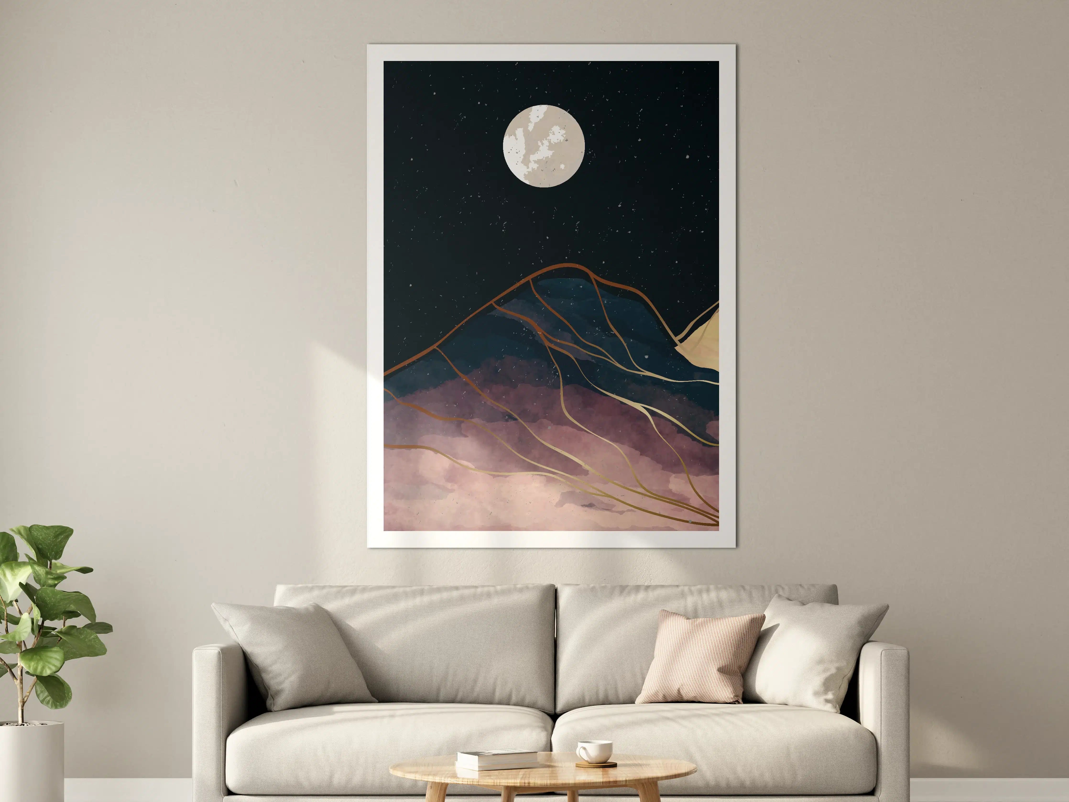 Große Wandbilder - Abendliche Berglandschaft bei Vollmond