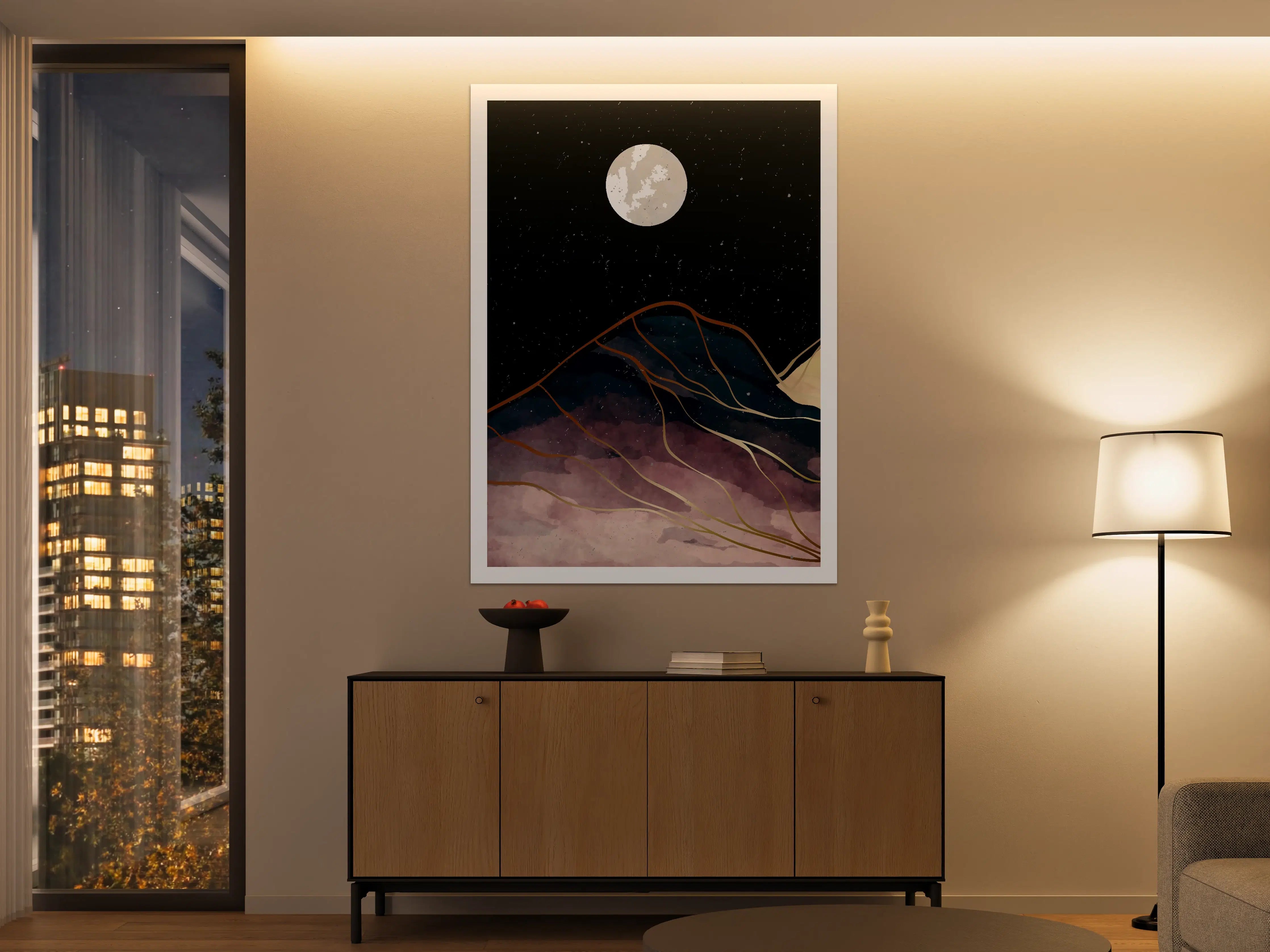 Große Wandbilder - Abendliche Berglandschaft bei Vollmond