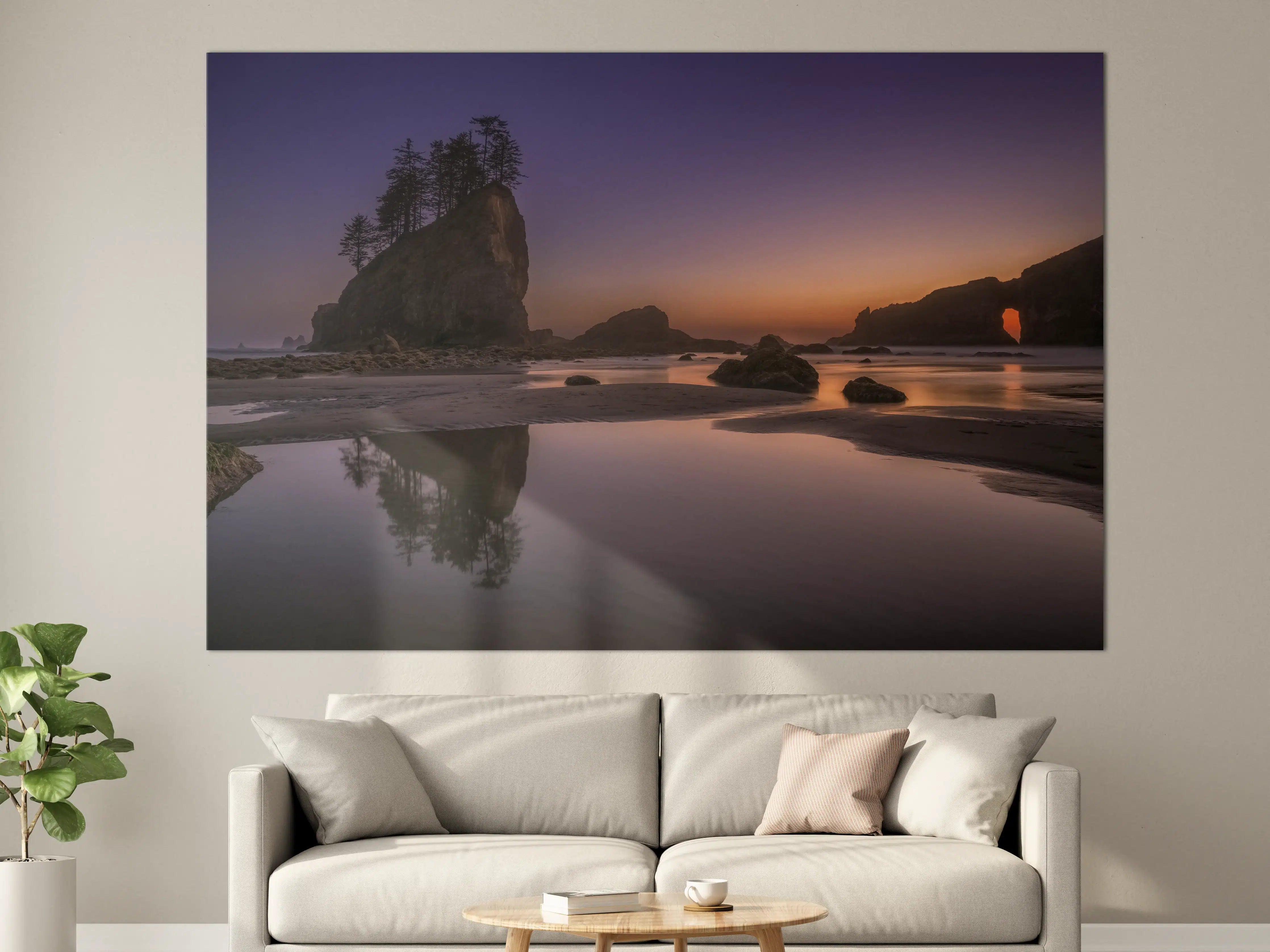 Große Wandbilder - Abendlicher Strand mit Felsen bei Sonnenuntergang