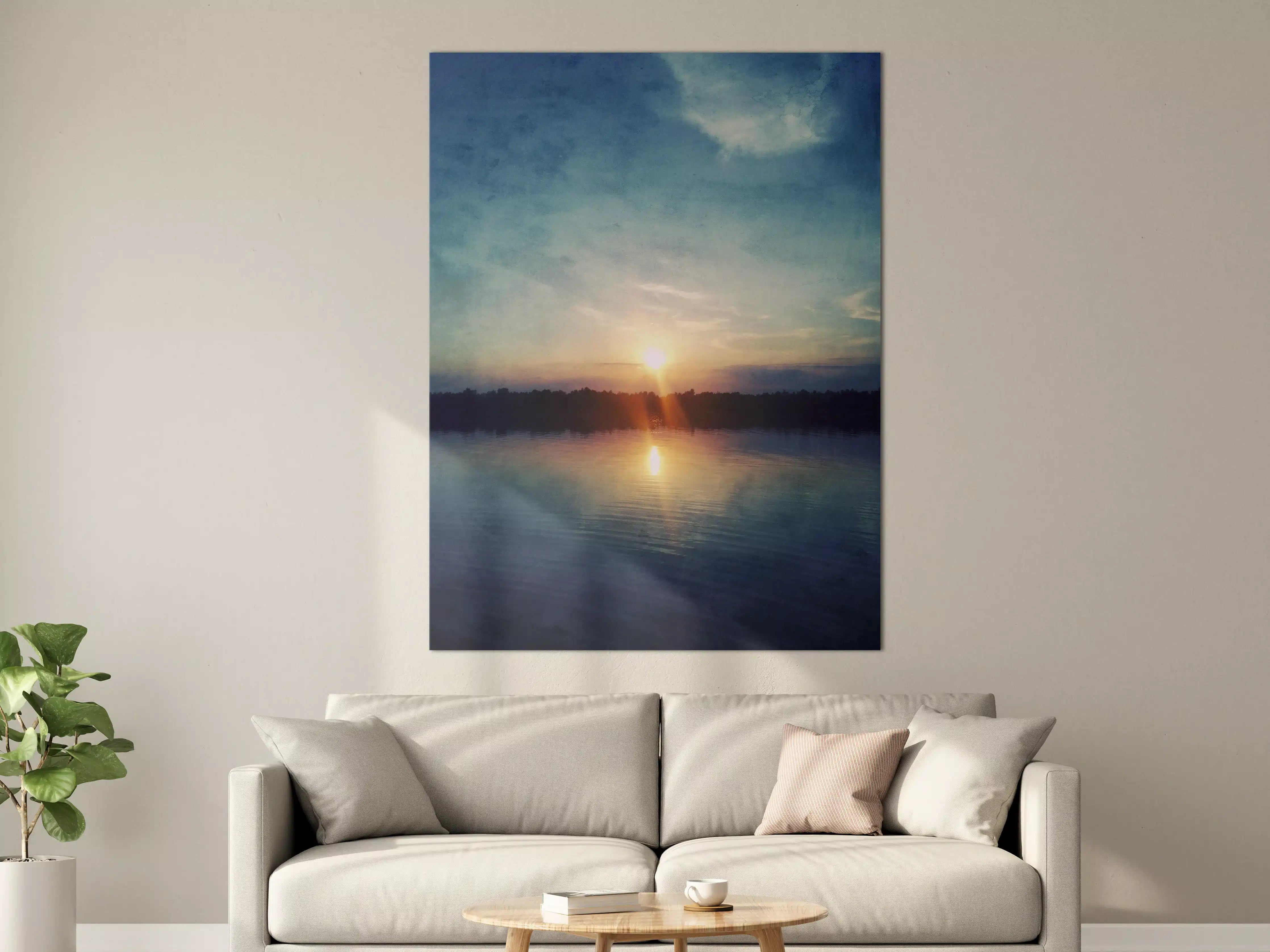 Große Wandbilder - Abendstimmung am ruhigen See mit Sonnenuntergang