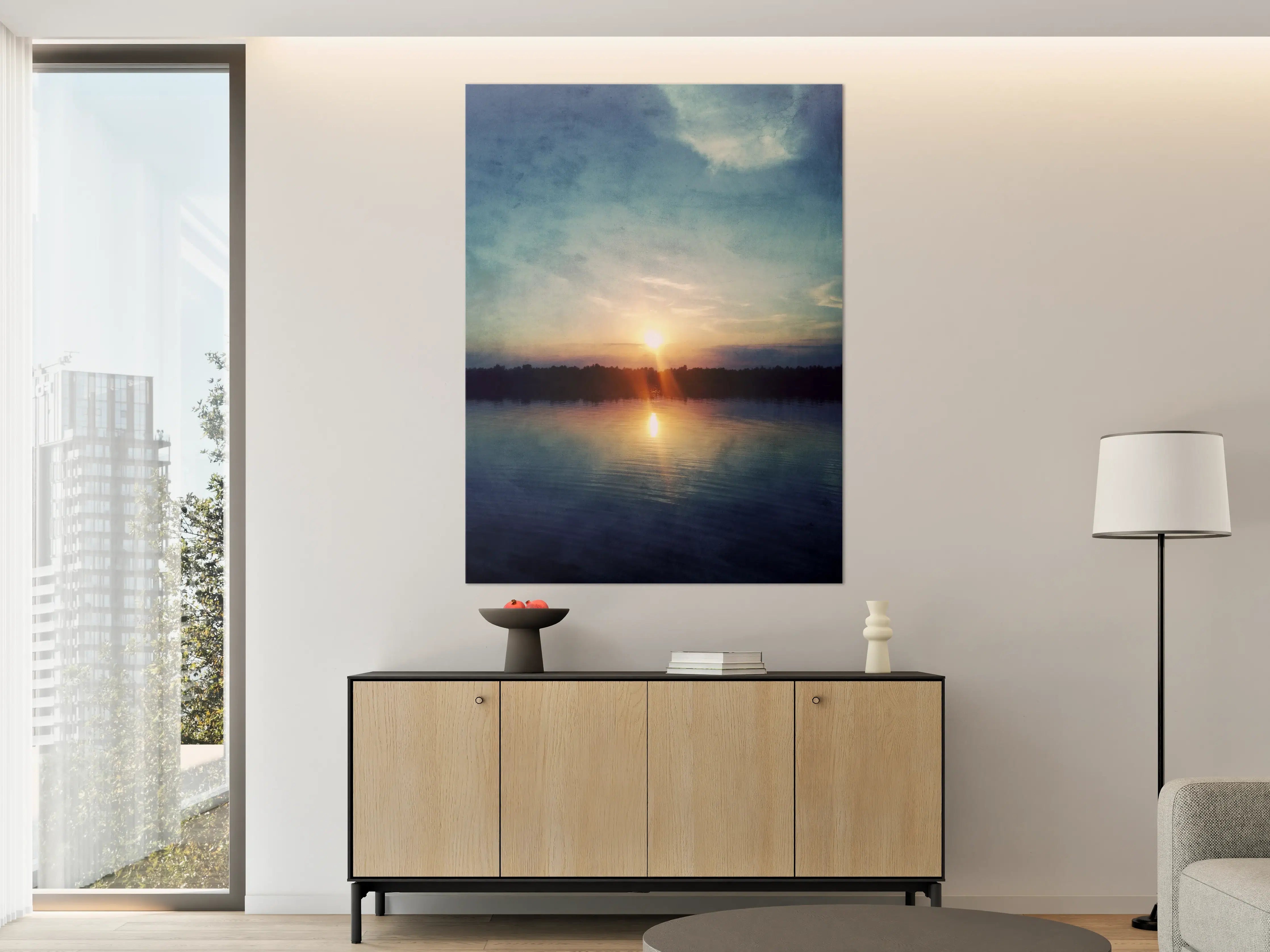 Große Wandbilder - Abendstimmung am ruhigen See mit Sonnenuntergang
