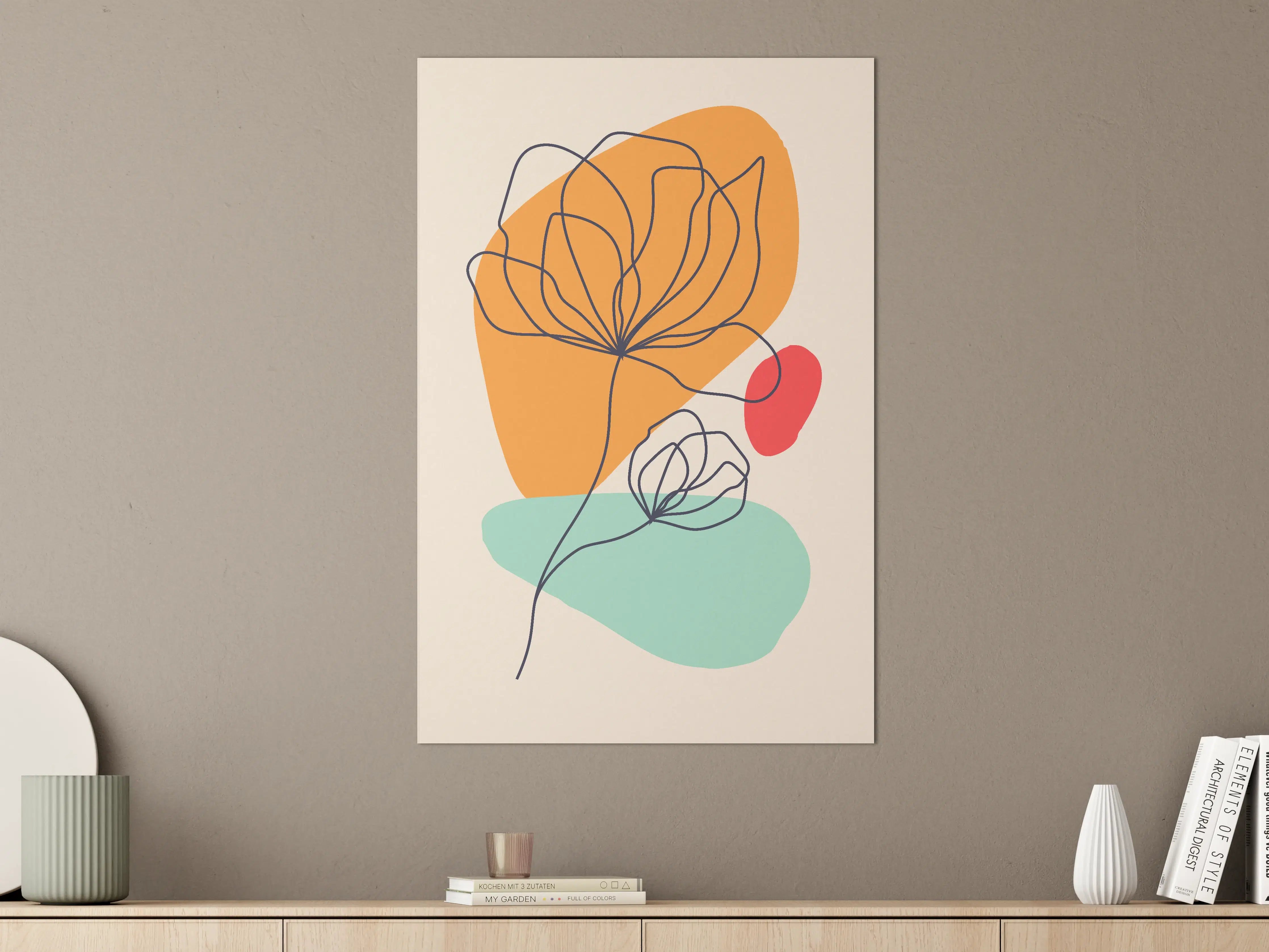 Große Wandbilder - Abstracte Blumenzeichnung in Pastellfarben