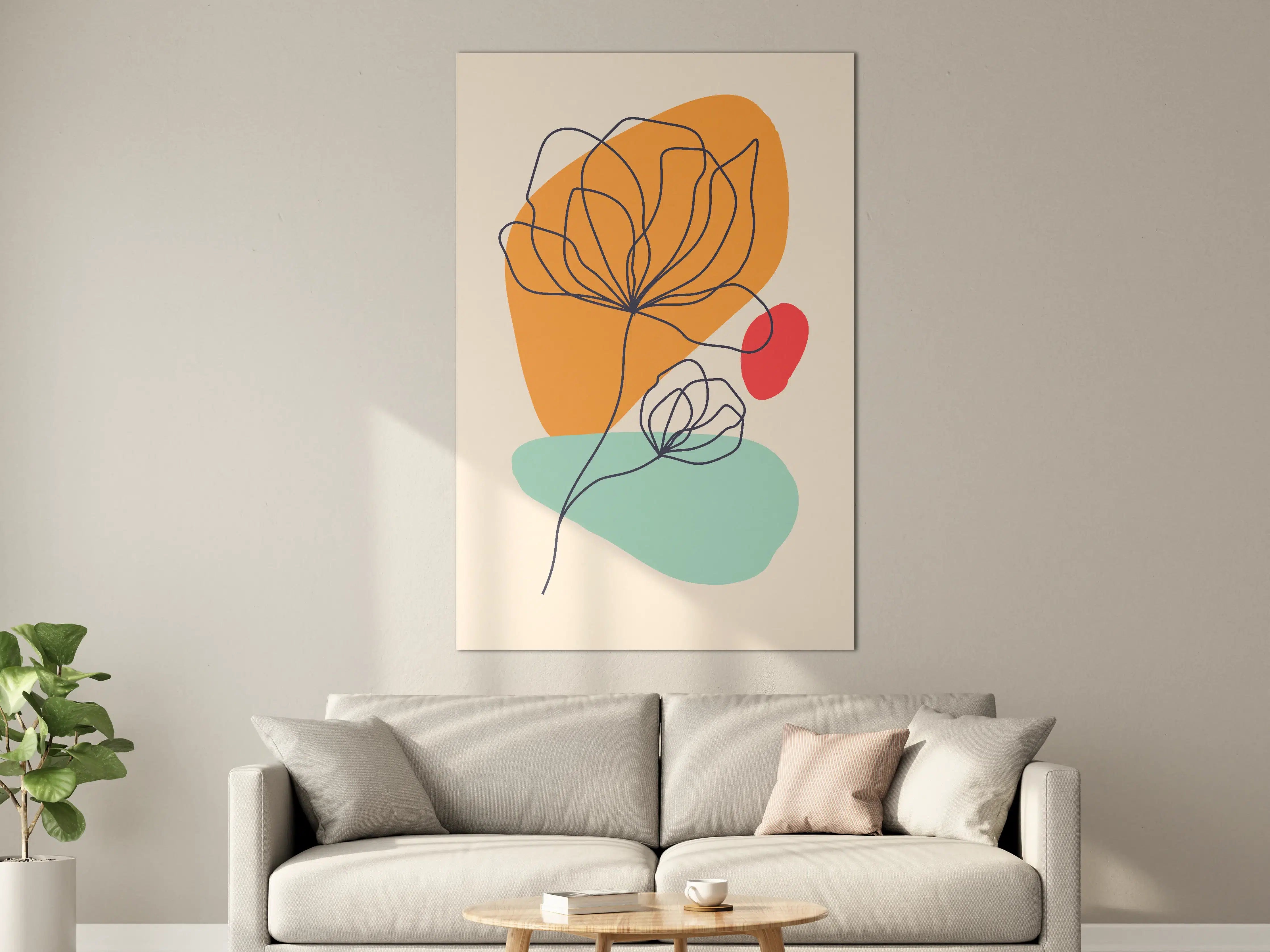 Große Wandbilder - Abstracte Blumenzeichnung in Pastellfarben