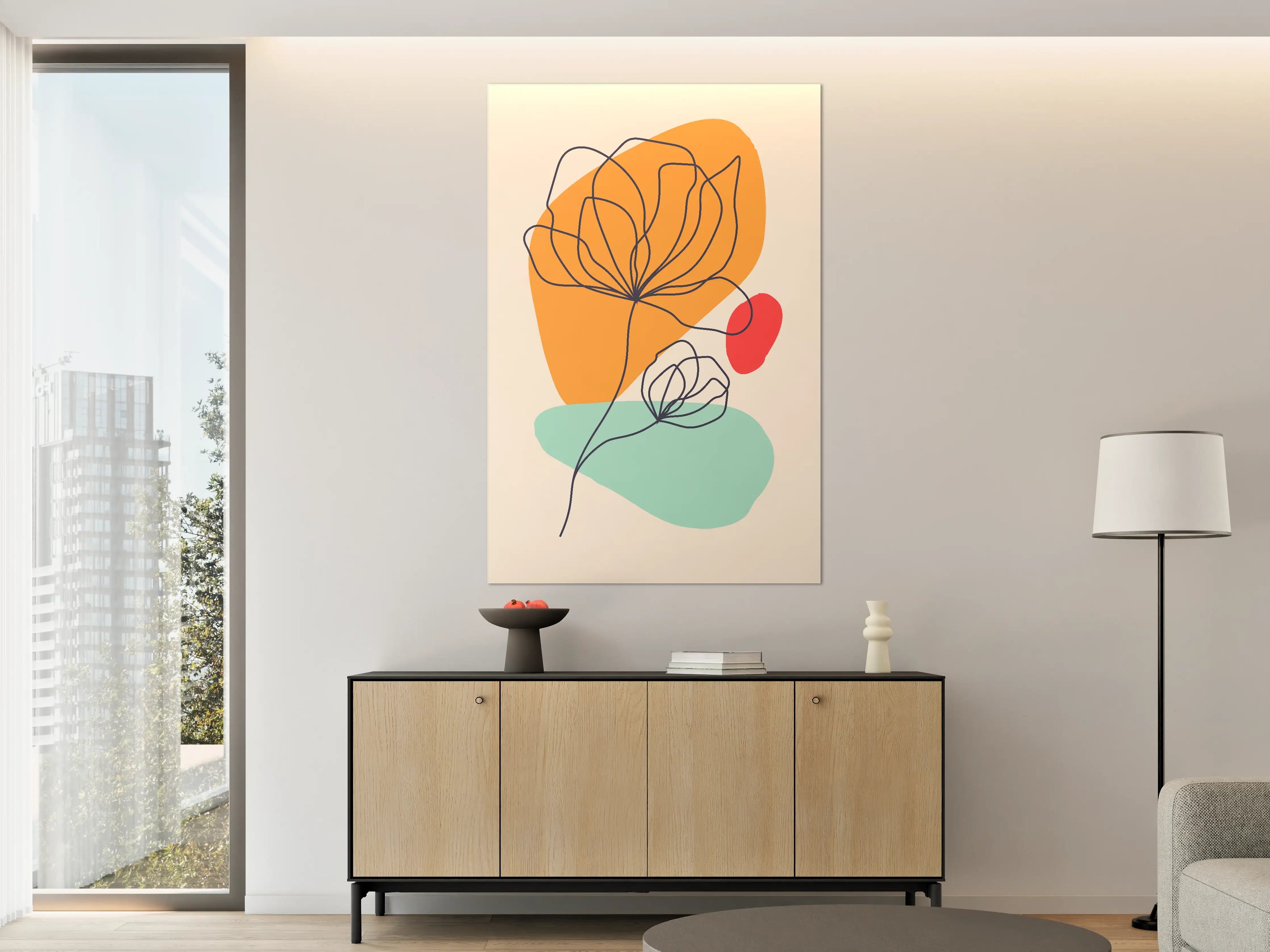 Große Wandbilder - Abstracte Blumenzeichnung in Pastellfarben