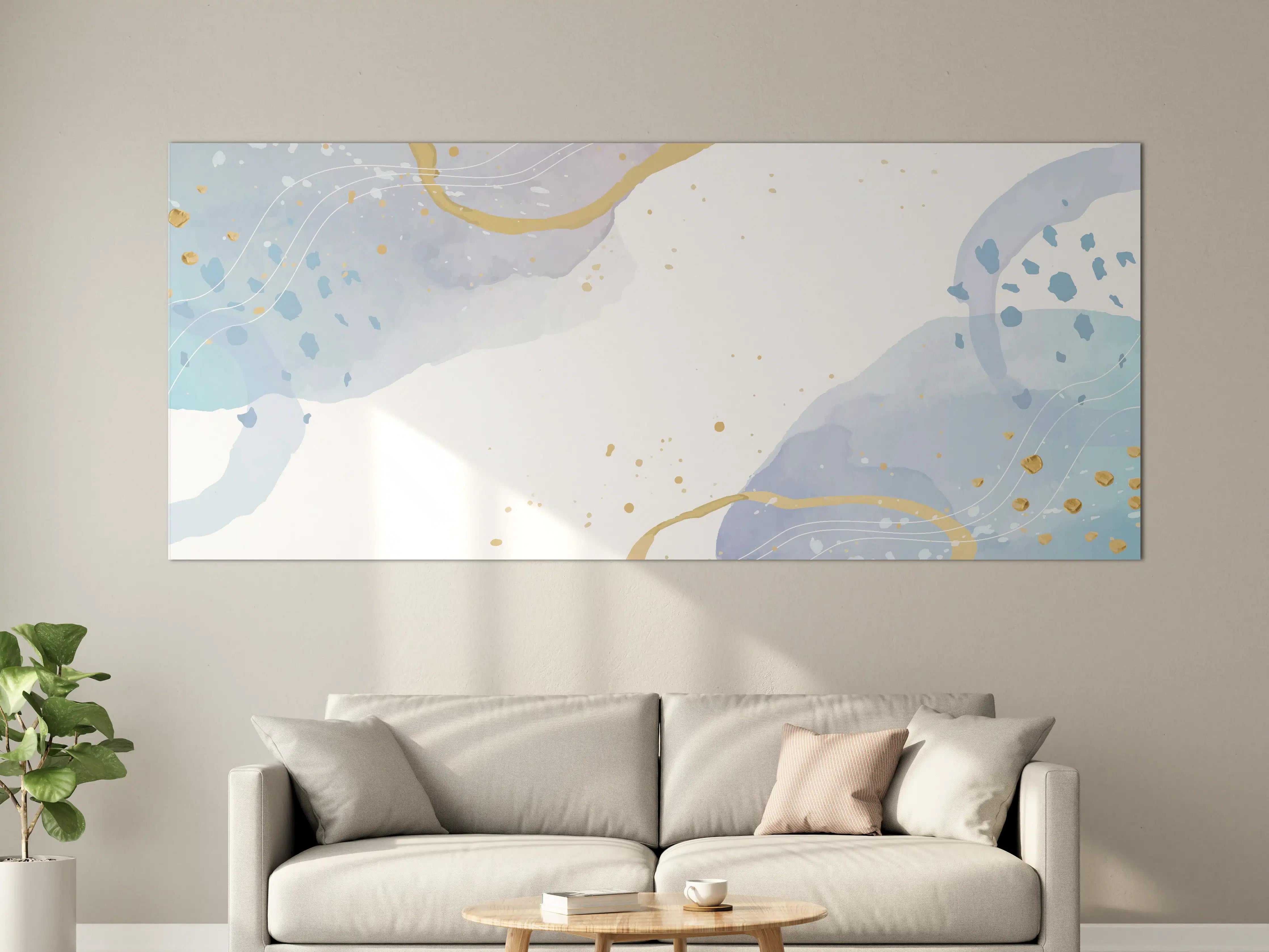Große Wandbilder - Abstrakt Blau Gold Aquarell Design