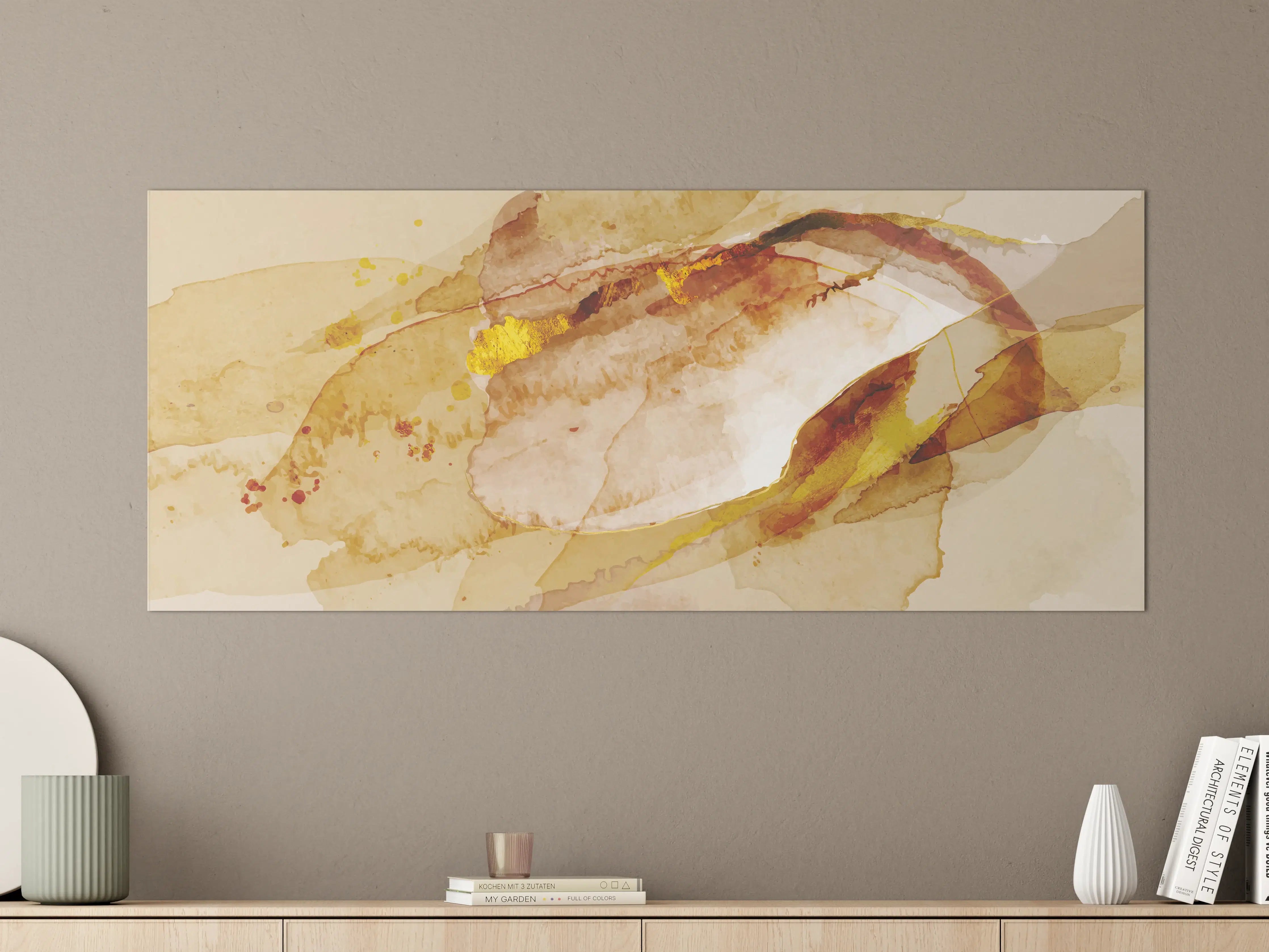 Große Wandbilder - Abstrakte Aquarell Gold-Nuancen
