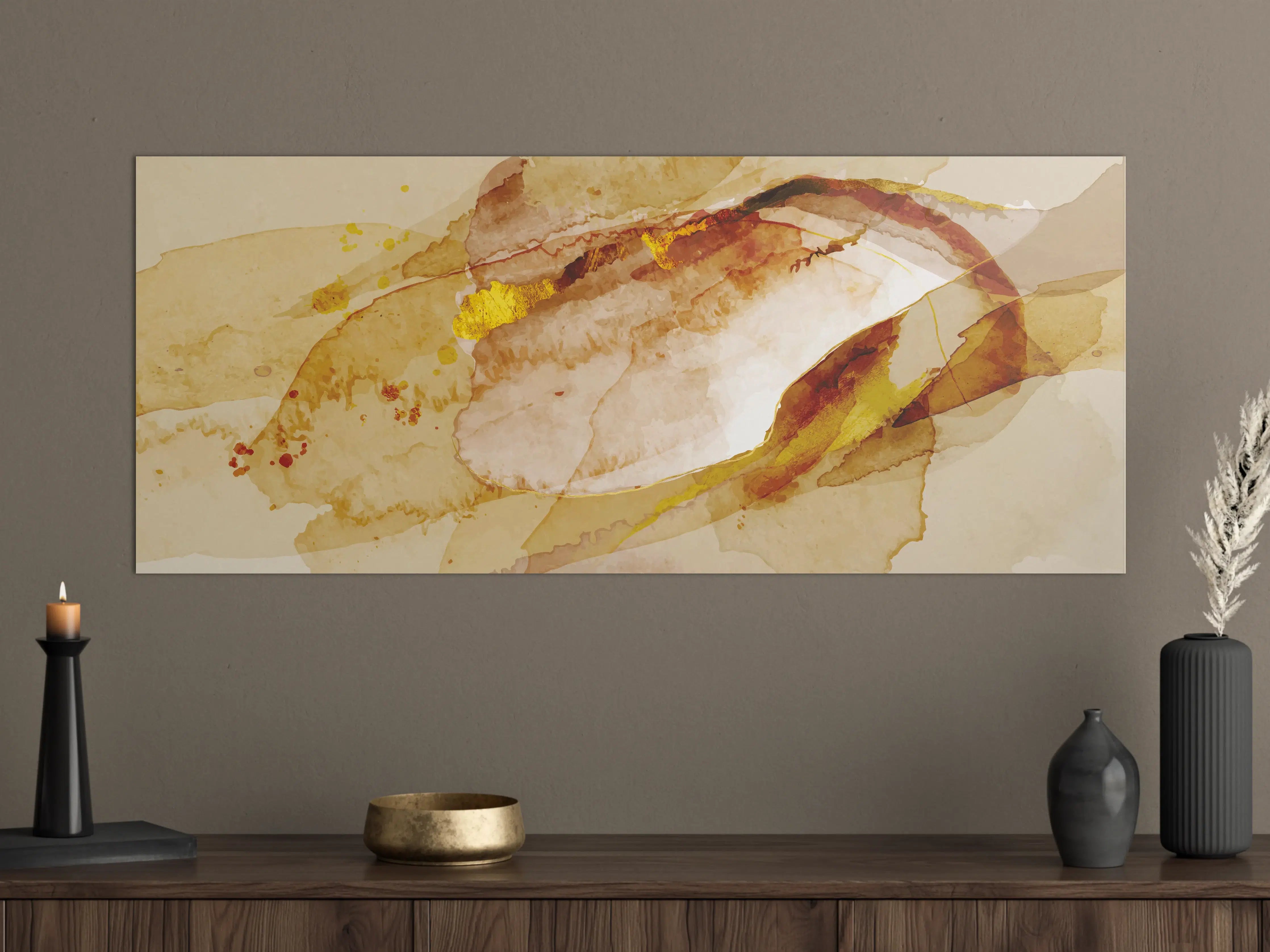 Große Wandbilder - Abstrakte Aquarell Gold-Nuancen