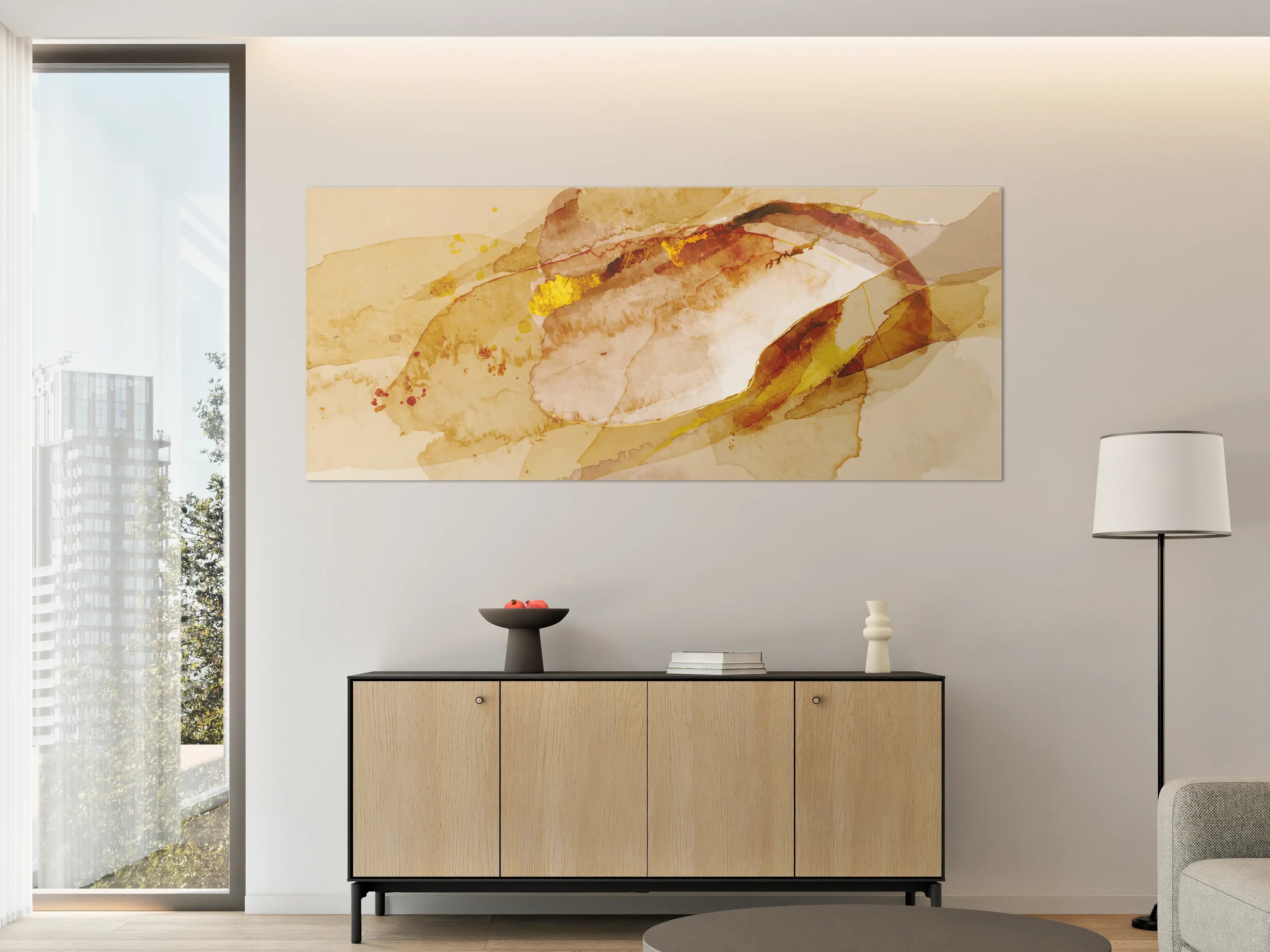 Große Wandbilder - Abstrakte Aquarell Gold-Nuancen