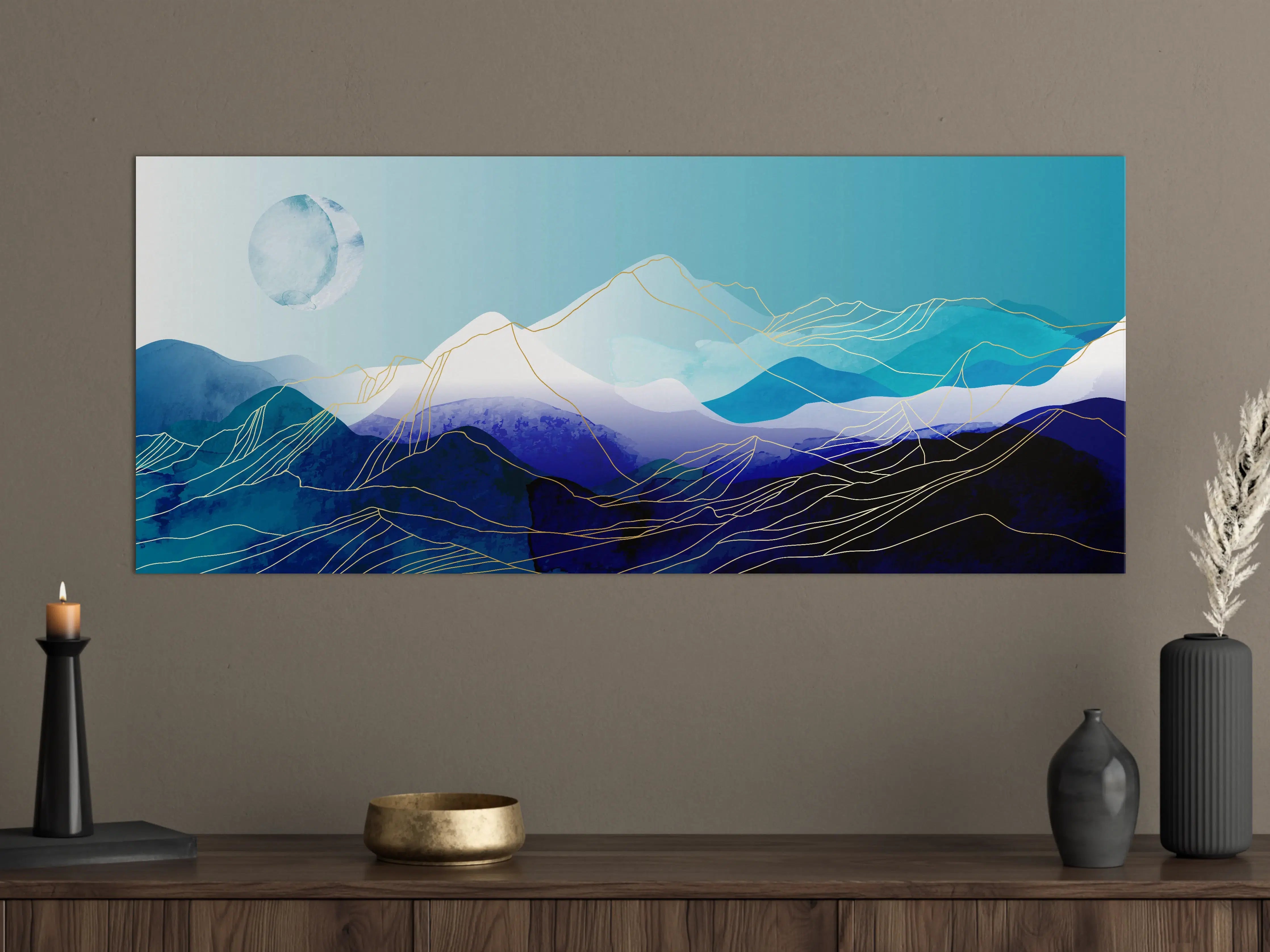 Große Wandbilder - Abstrakte Berglandschaft in Blautönen