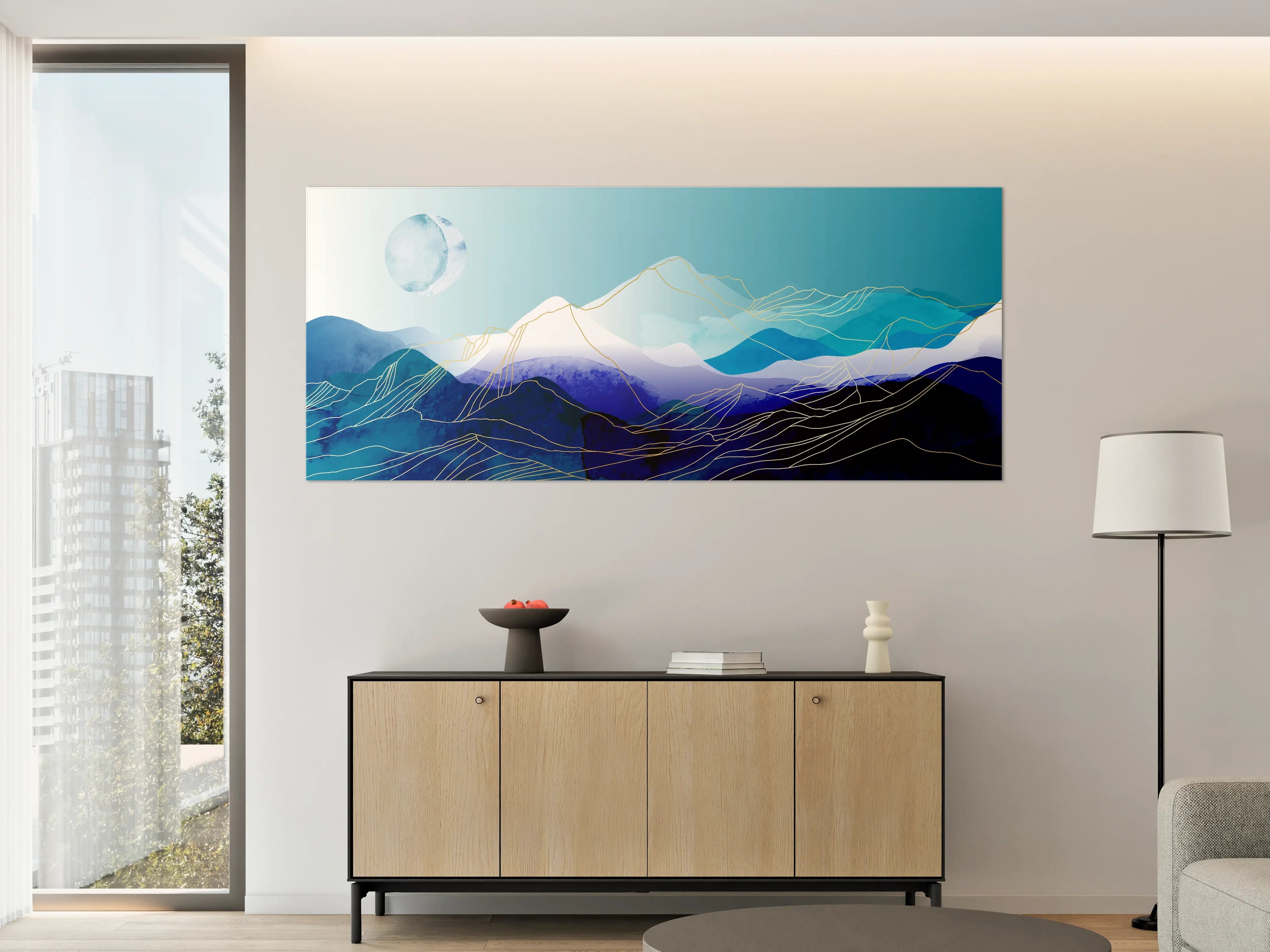 Große Wandbilder - Abstrakte Berglandschaft in Blautönen