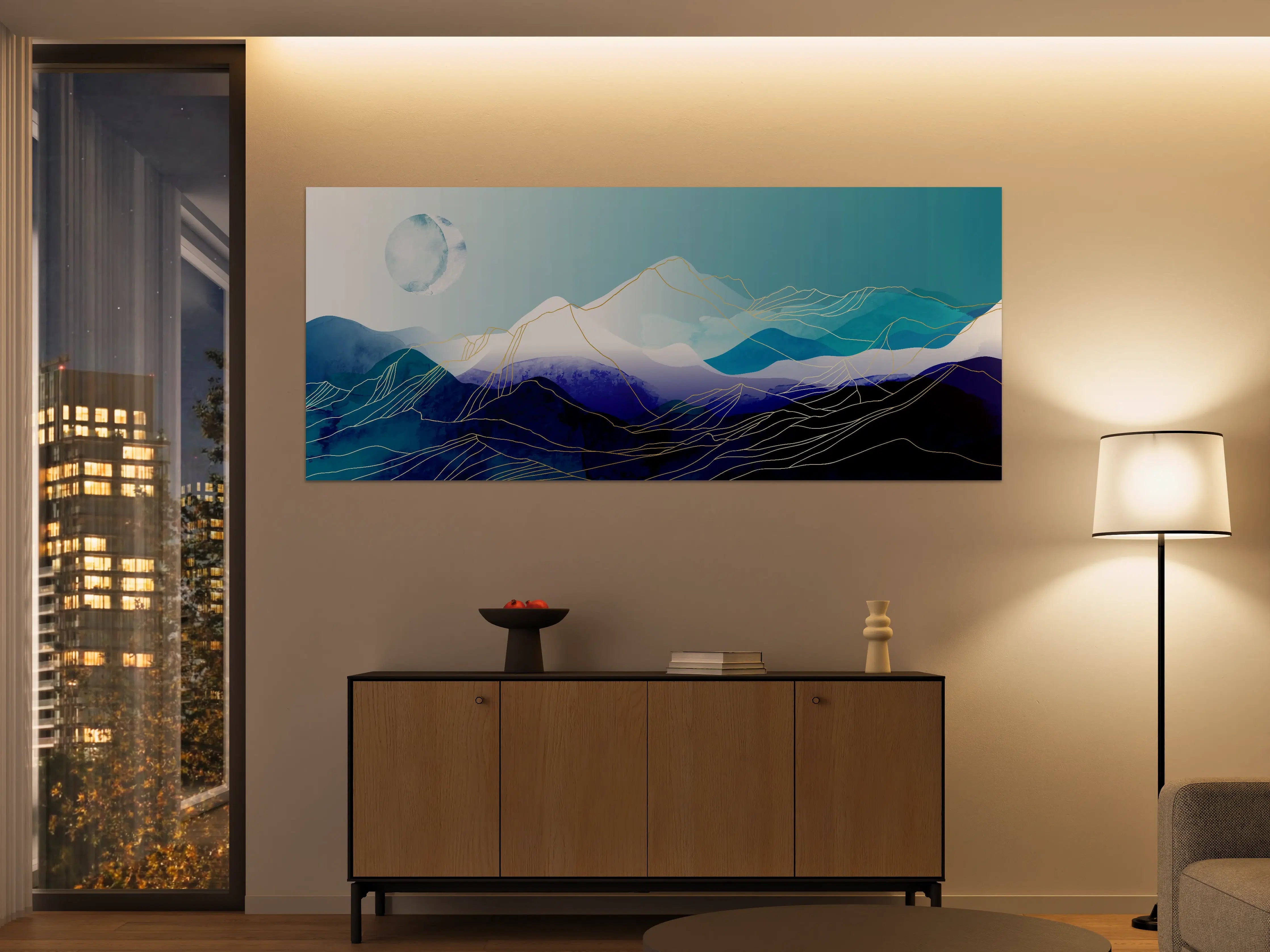 Große Wandbilder - Abstrakte Berglandschaft in Blautönen