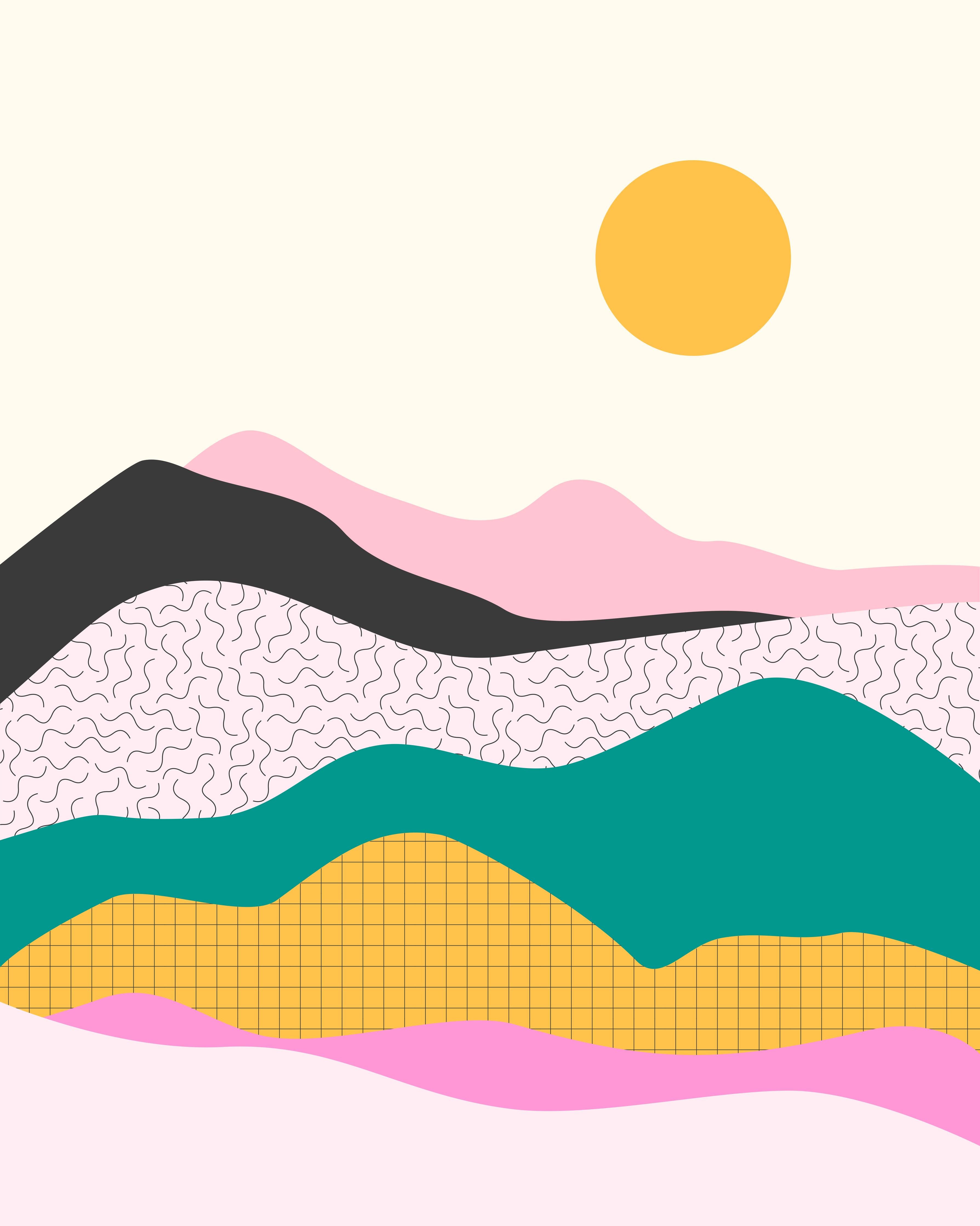 Große Wandbilder-Abstrakte Berglandschaft mit Sonne