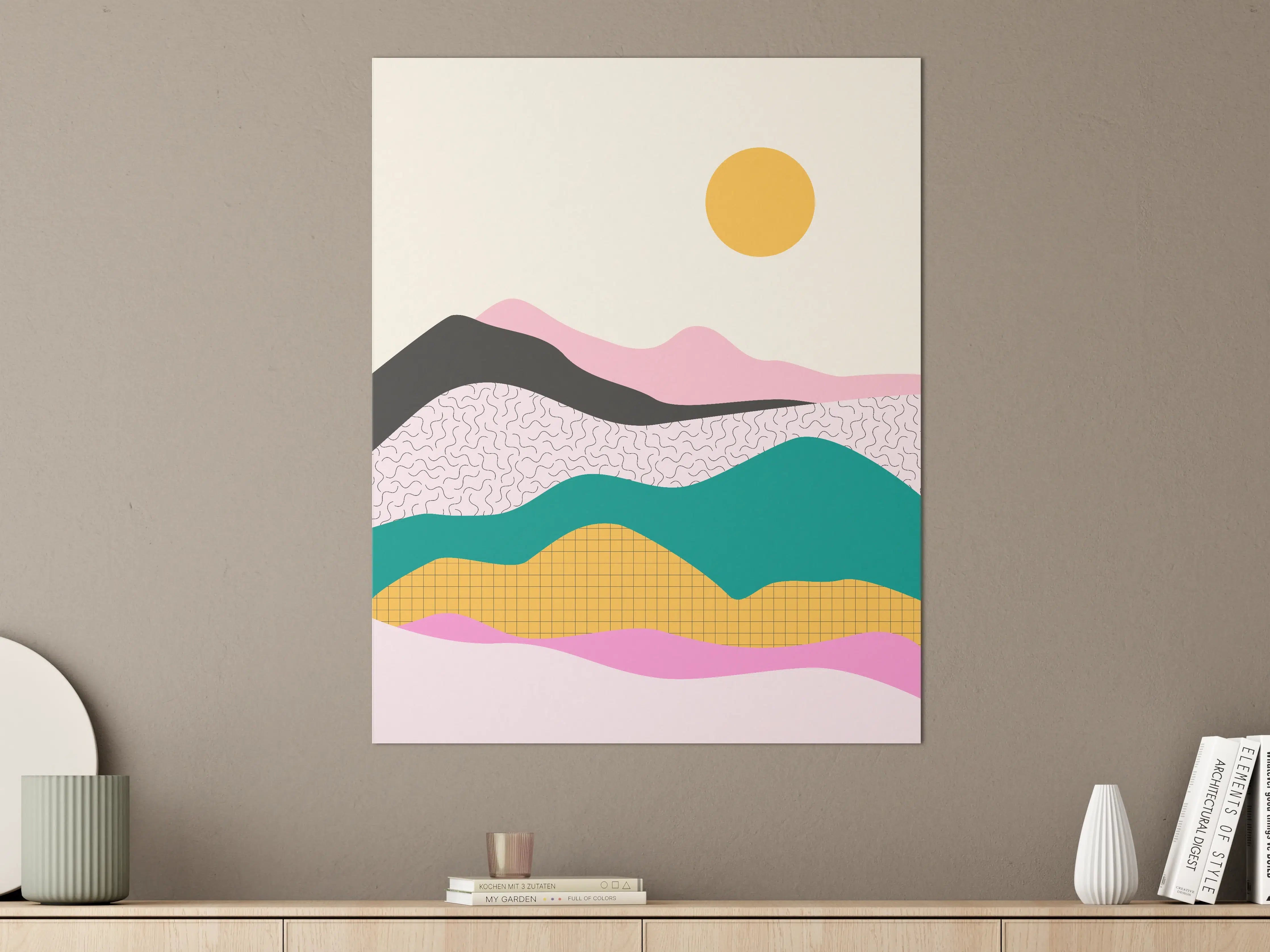 Große Wandbilder - Abstrakte Berglandschaft mit Sonne