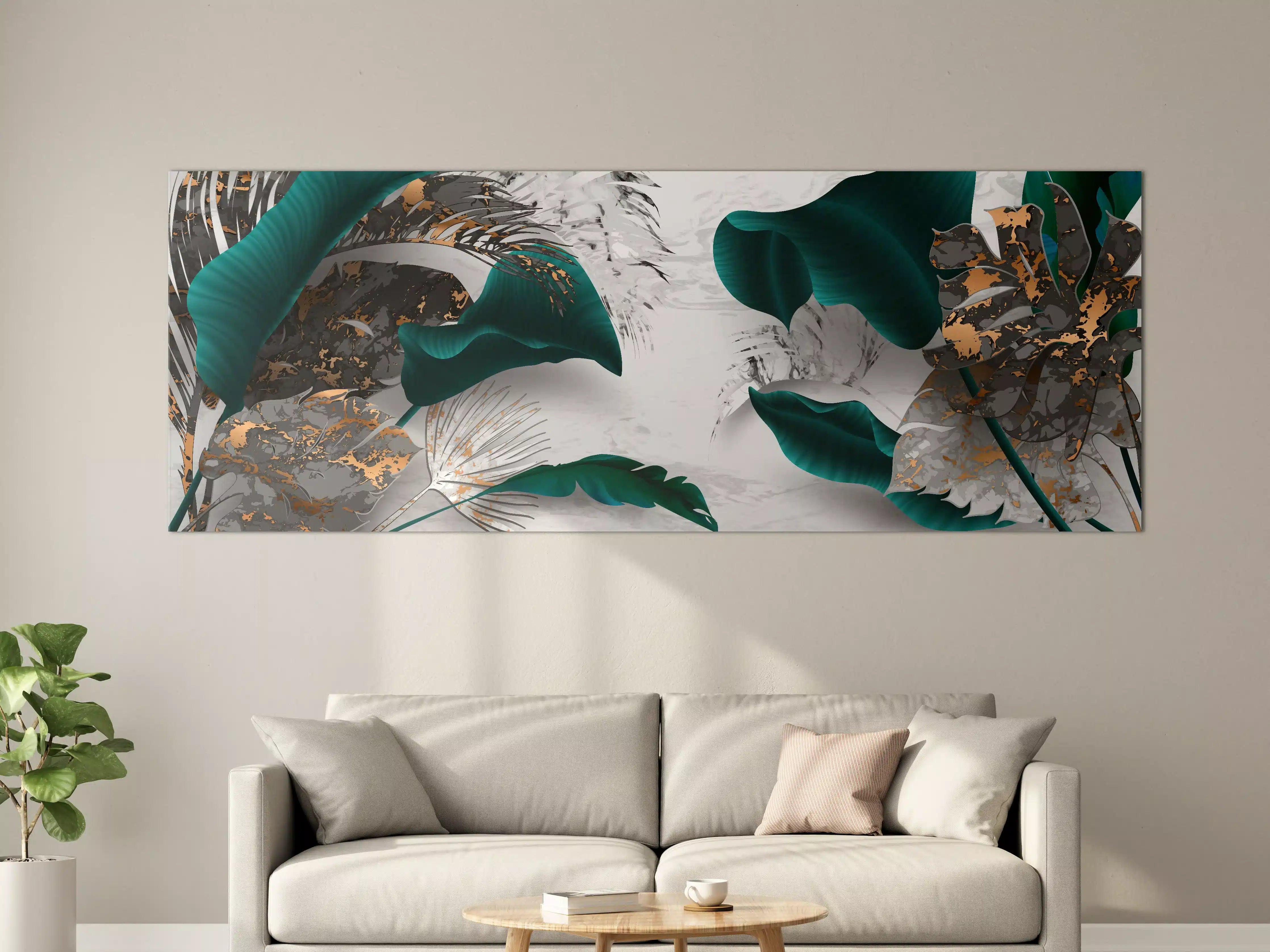 Große Wandbilder - Abstrakte Blatt Gold Grau Kunst
