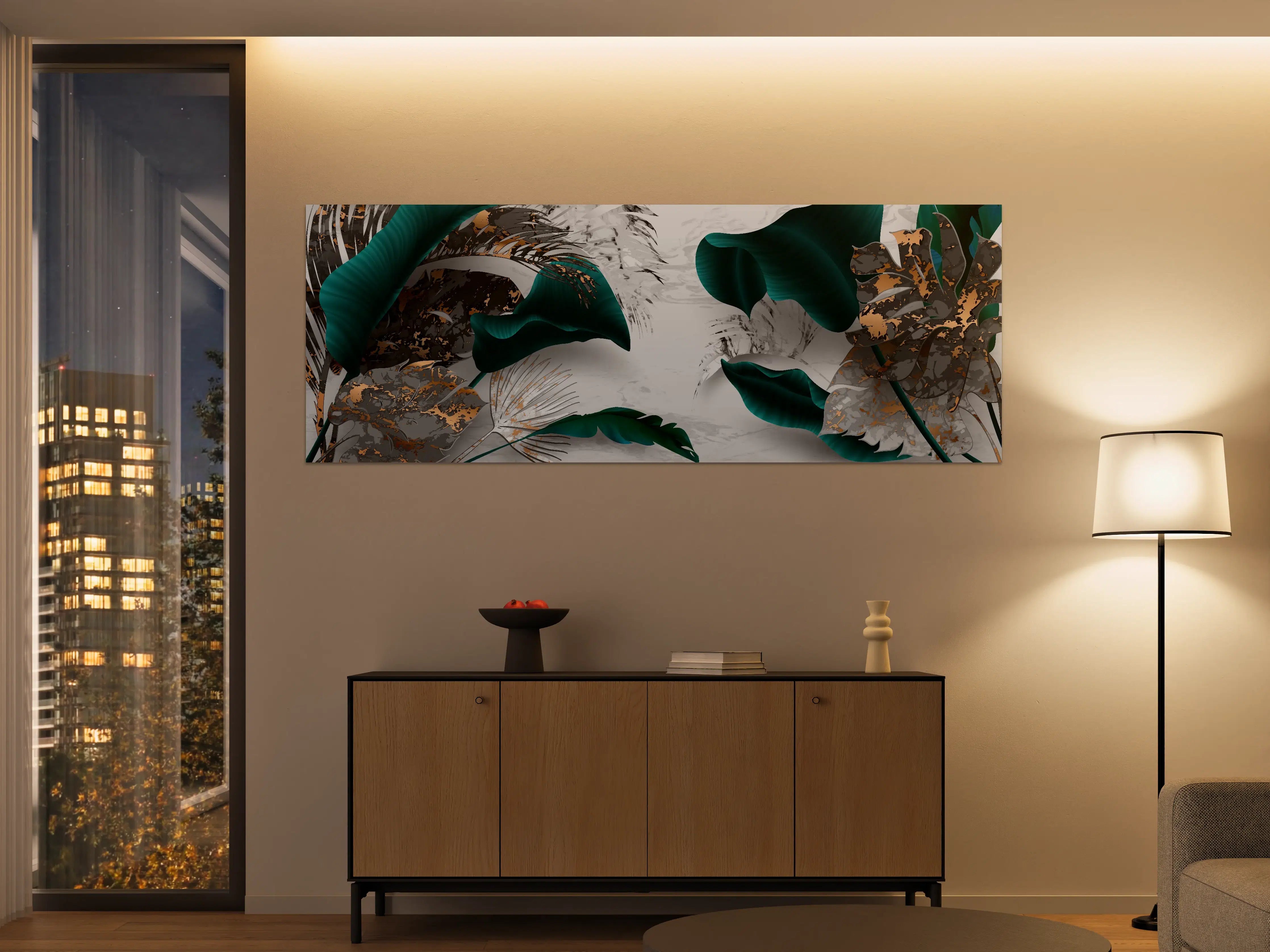 Große Wandbilder - Abstrakte Blatt Gold Grau Kunst