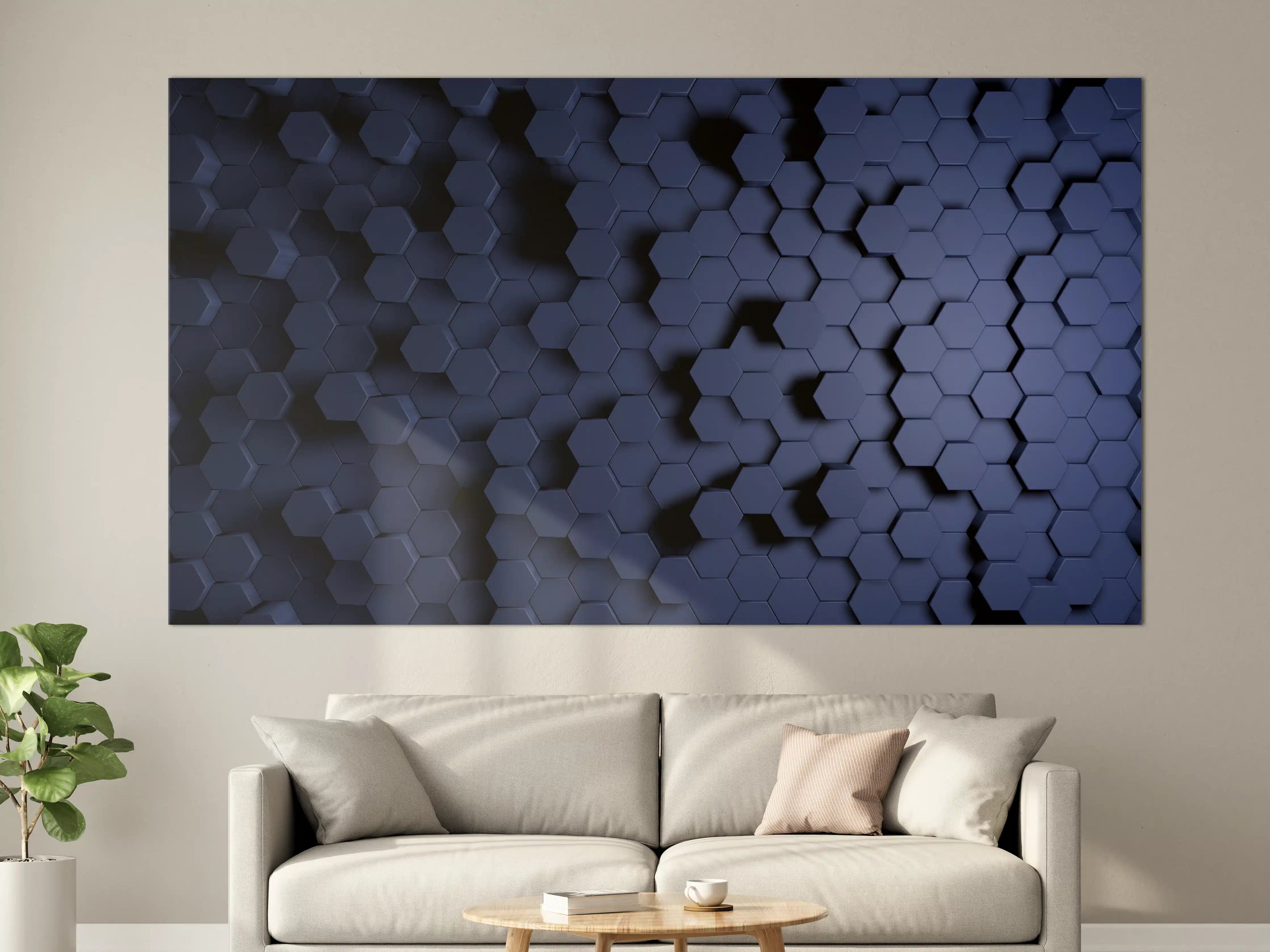 Große Wandbilder - Abstrakte Blau-Hexagon-Struktur