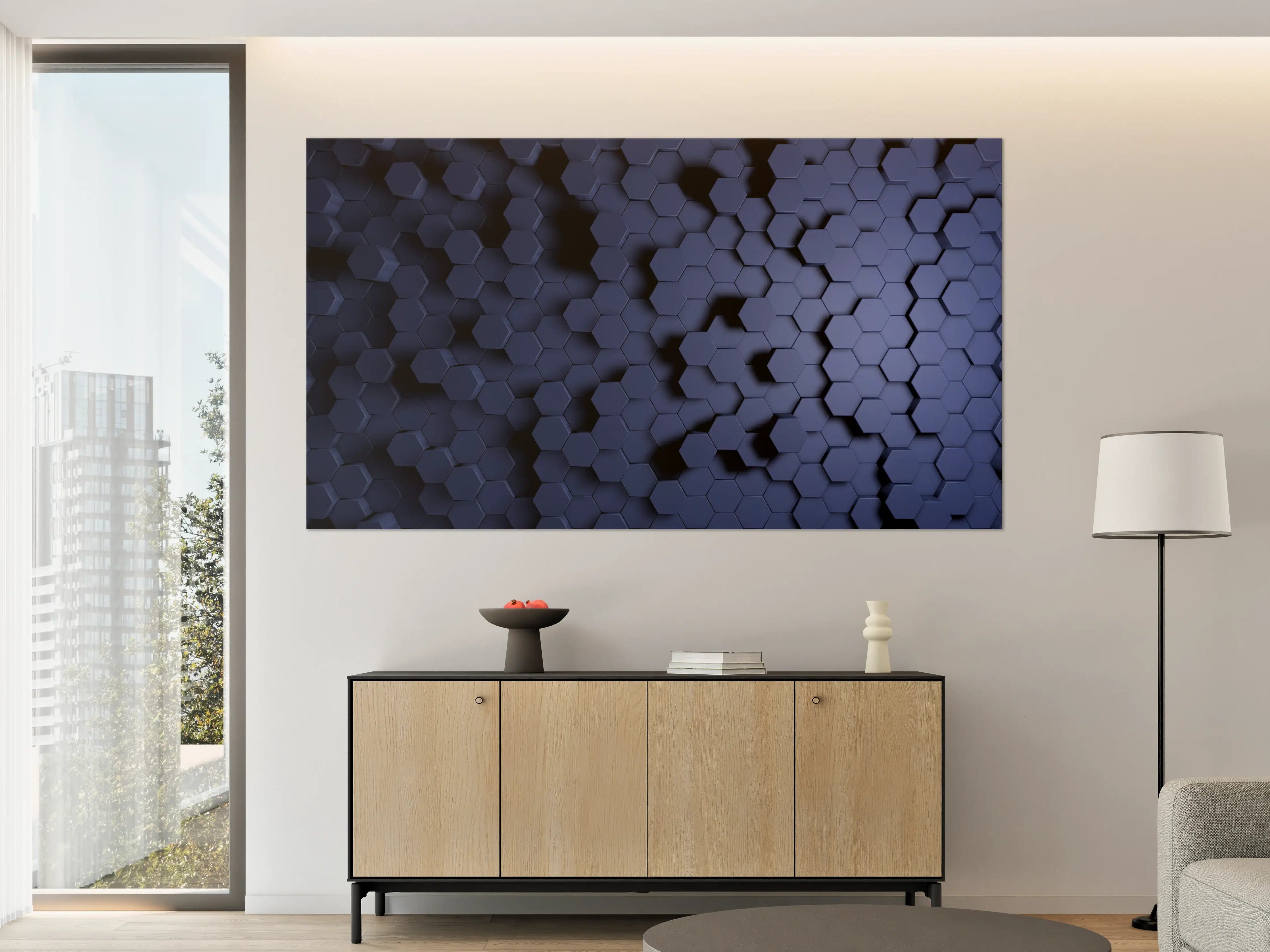 Große Wandbilder - Abstrakte Blau-Hexagon-Struktur