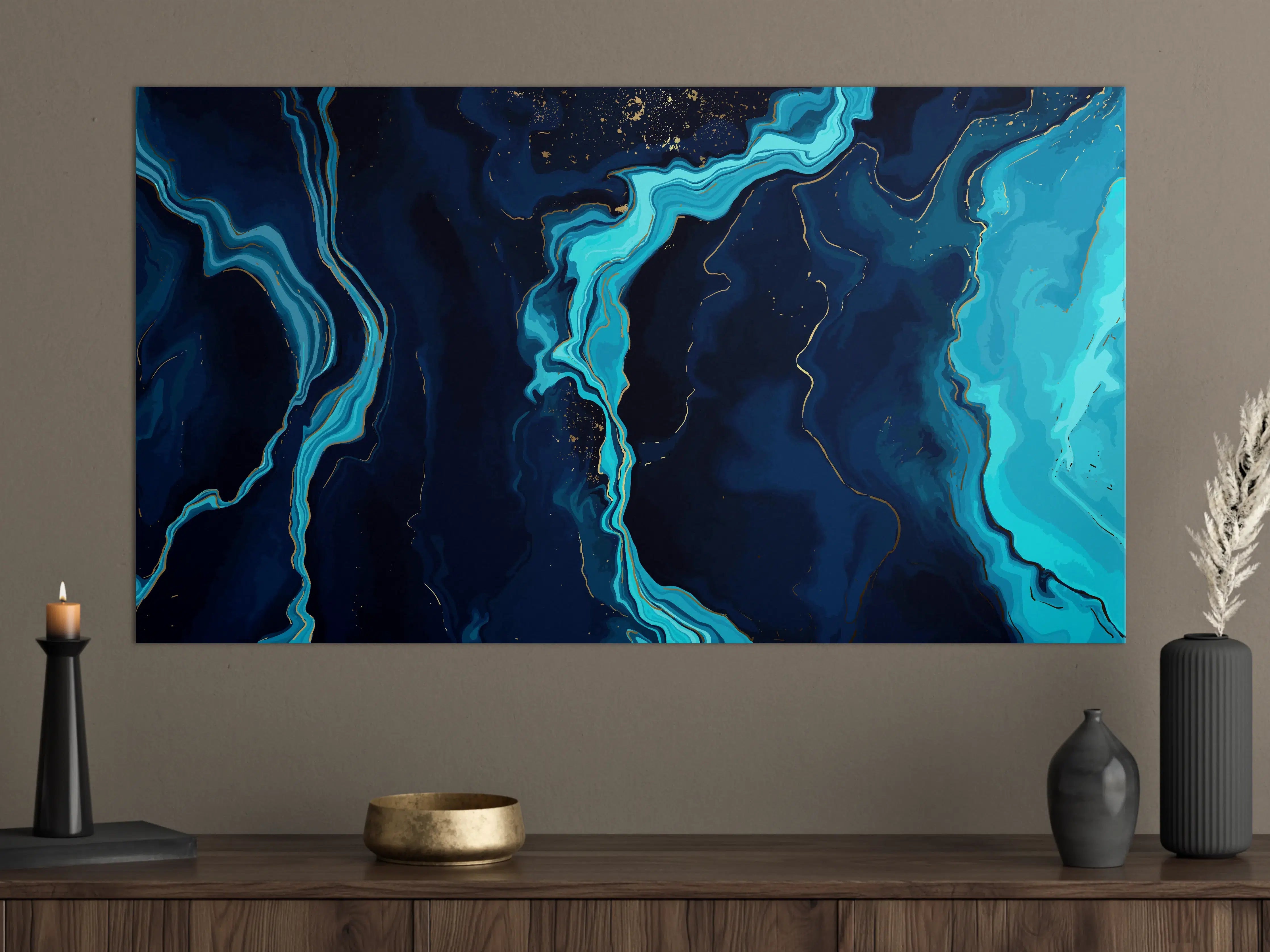 Große Wandbilder - Abstrakte Blau-Türkis Fließkunst