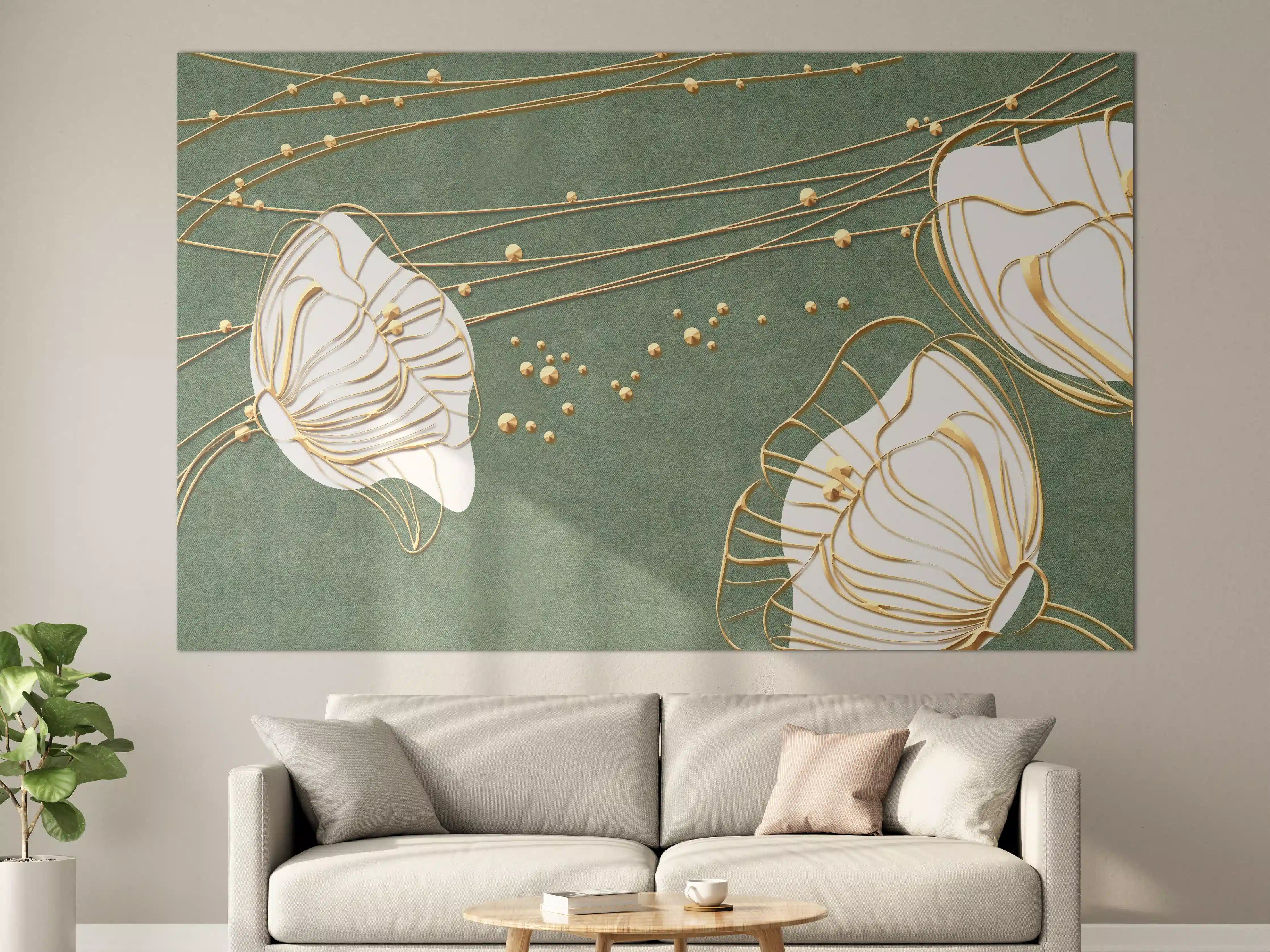 Große Wandbilder - Abstrakte Blumen Beige Grün