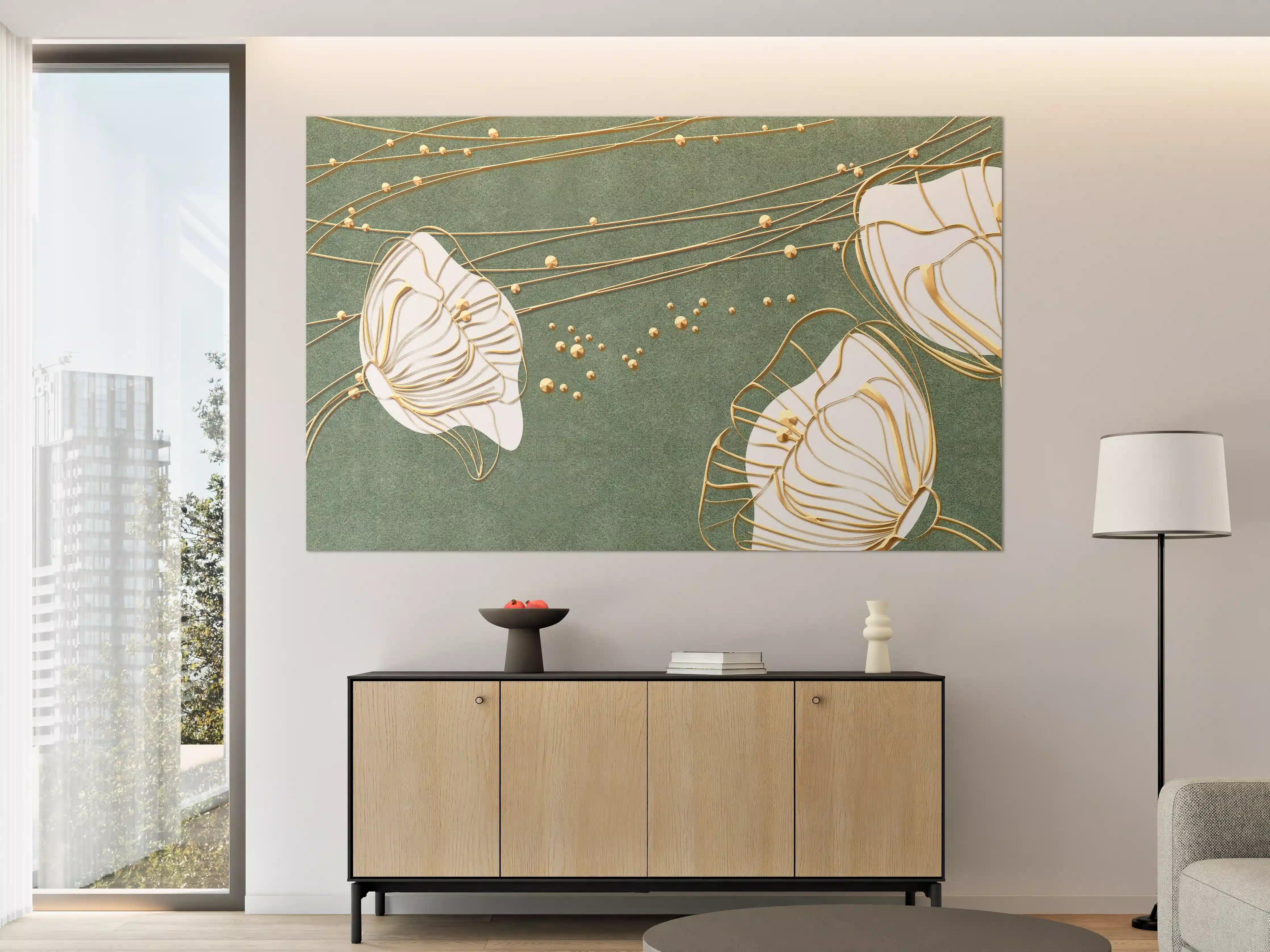 Große Wandbilder - Abstrakte Blumen Beige Grün