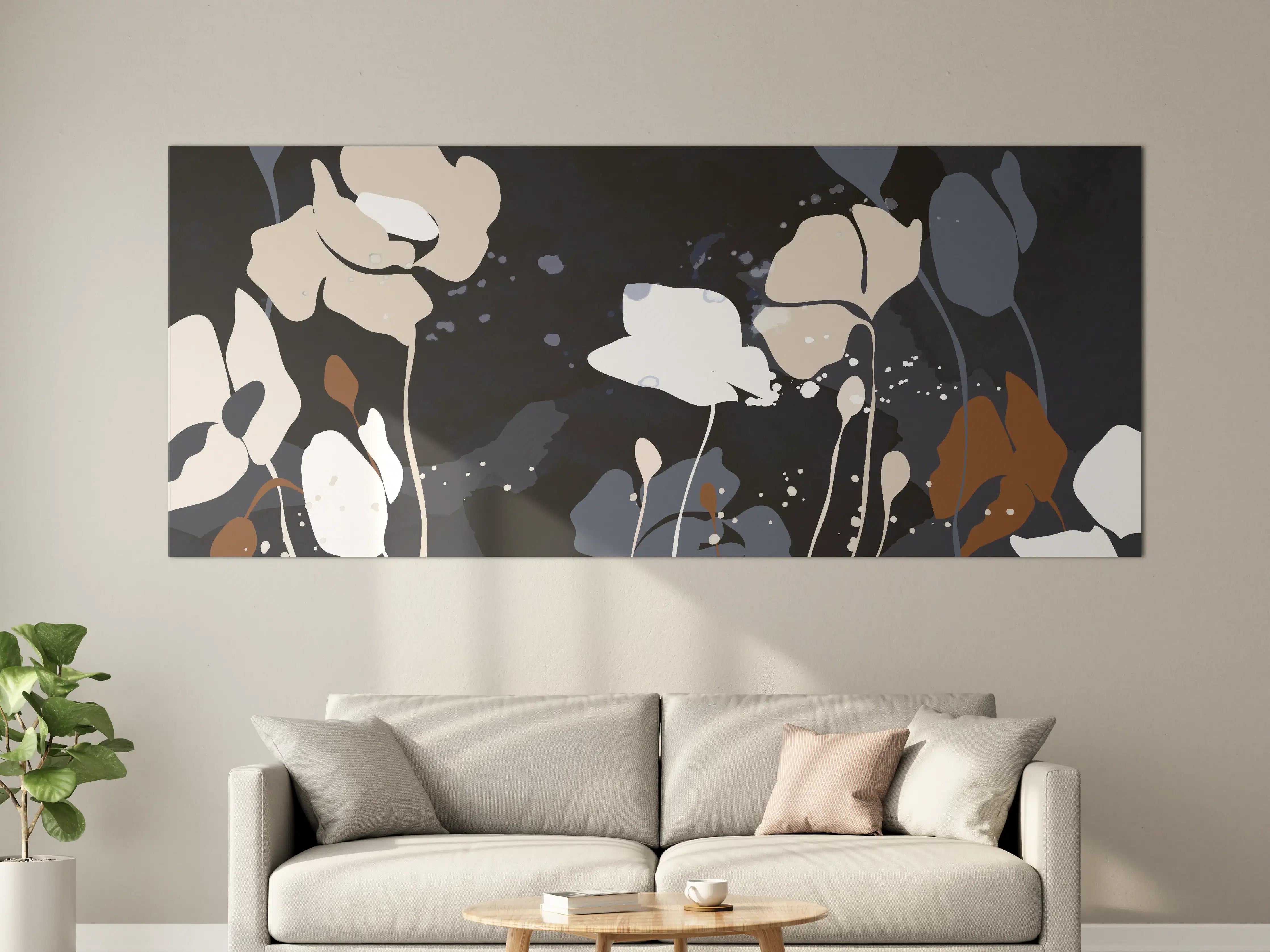 Große Wandbilder - Abstrakte Blumen Dunkles Design