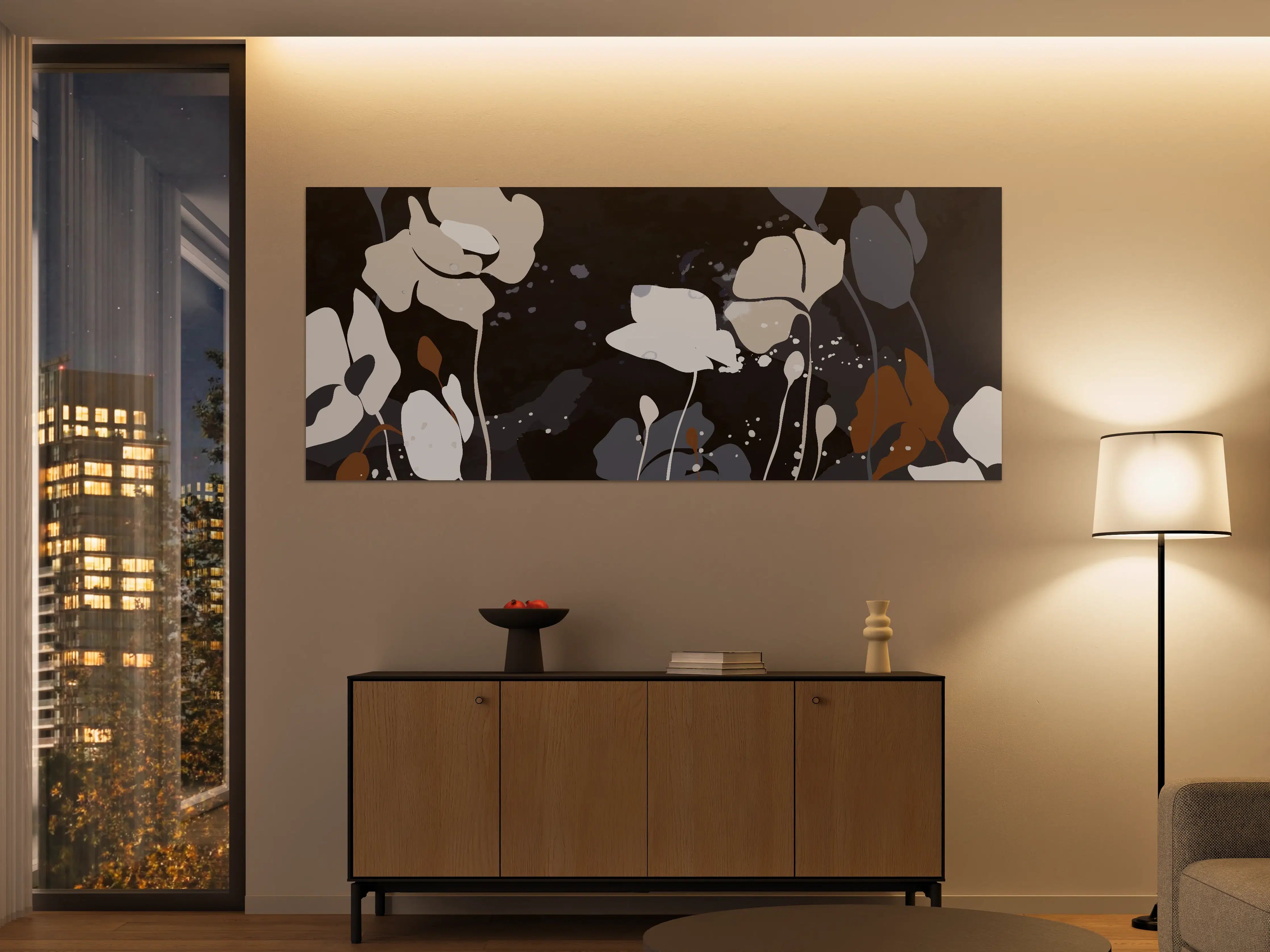 Große Wandbilder - Abstrakte Blumen Dunkles Design